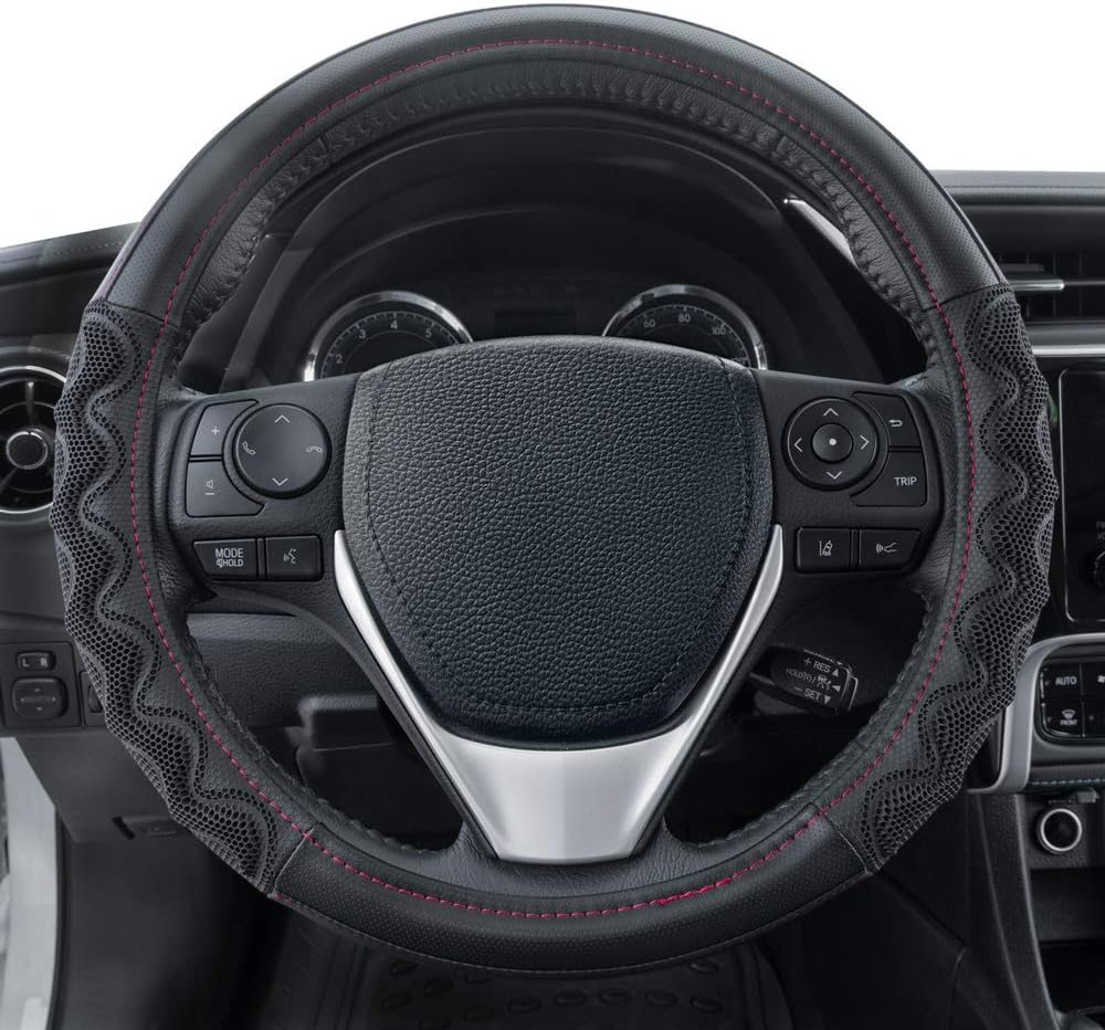 Motor Trend MaxGrip Black Steering Wheel Cover, Standard 15 inch Size, Advanced Breathable Traction Grip, Car Steering Wheel Cover for Truck Van SUV Auto