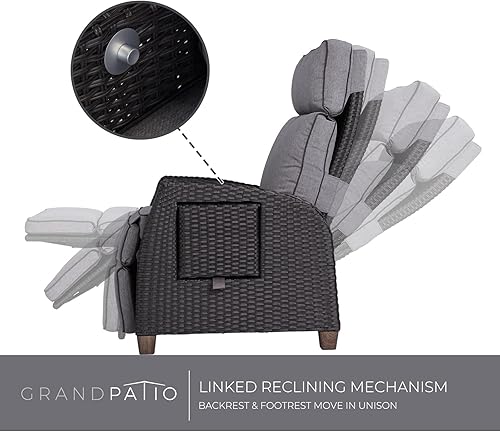 Miniatura 3 de Grand patio Silla reclinable para exteriores, patio, 150, reclinable, con mesa abatible, de mimbre, reclinable, color gris frío