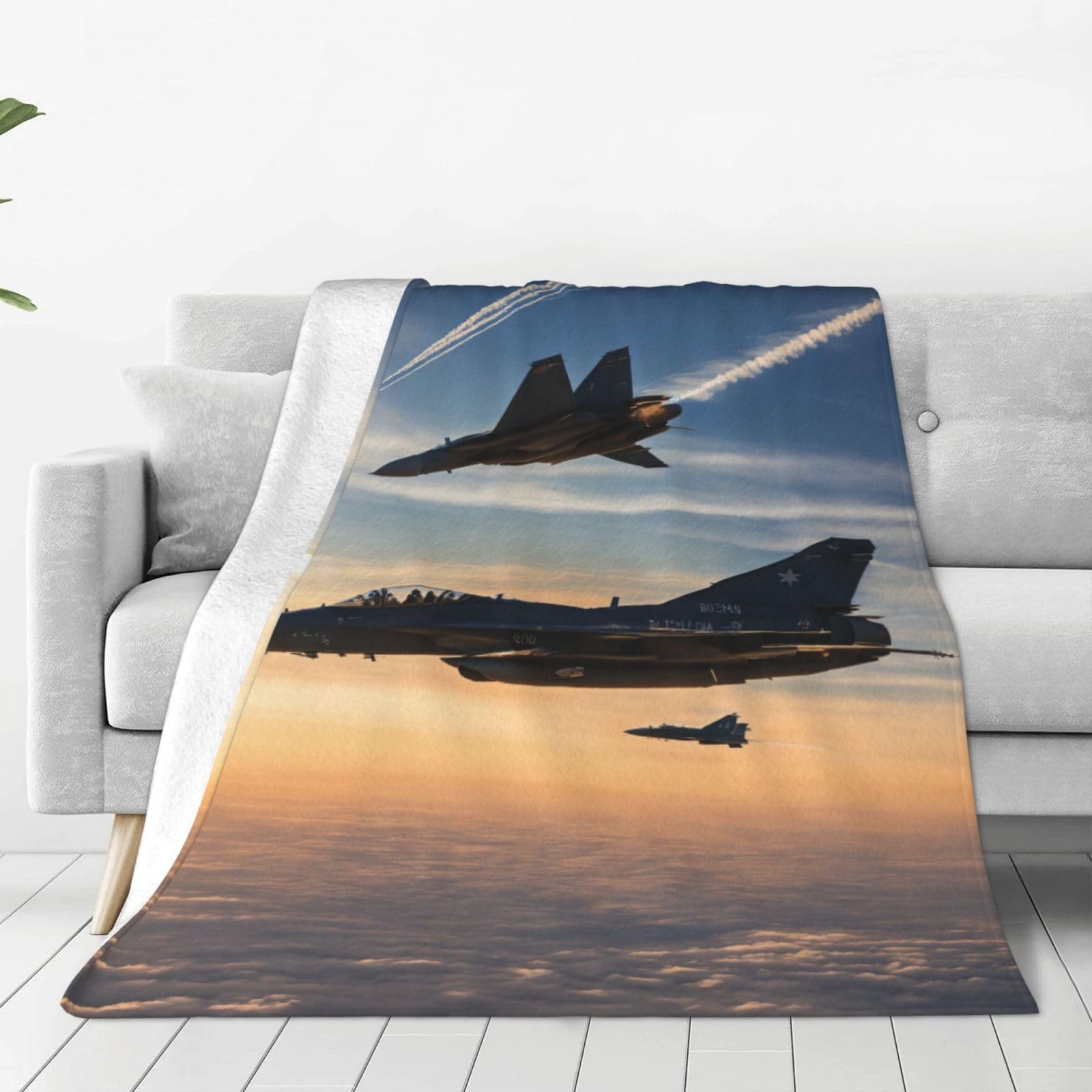 Couverture polaire douce avion de chasse, jeté de lit premium
