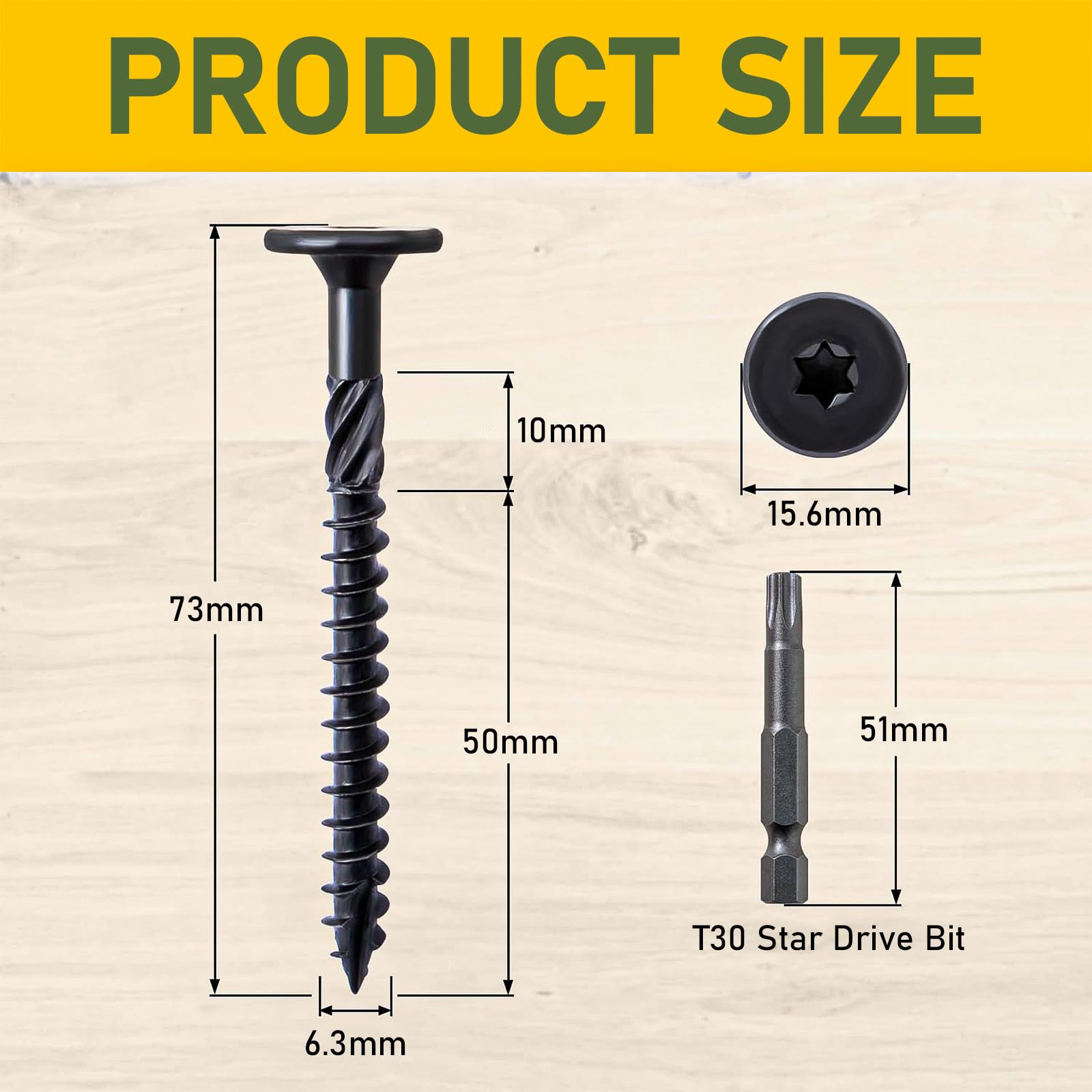 Valorada 20Pcs 6.3 x 73mm Wood Screws, Decking Screws, Heavy Duty Construction Structural Screw - Image 2