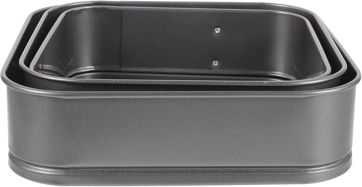 3PC Square Live Buckle Non-stick Cake Molds Carbon Steel Baking Tray with Honeycomb Live Bottom for Home Party Wedding Cakes