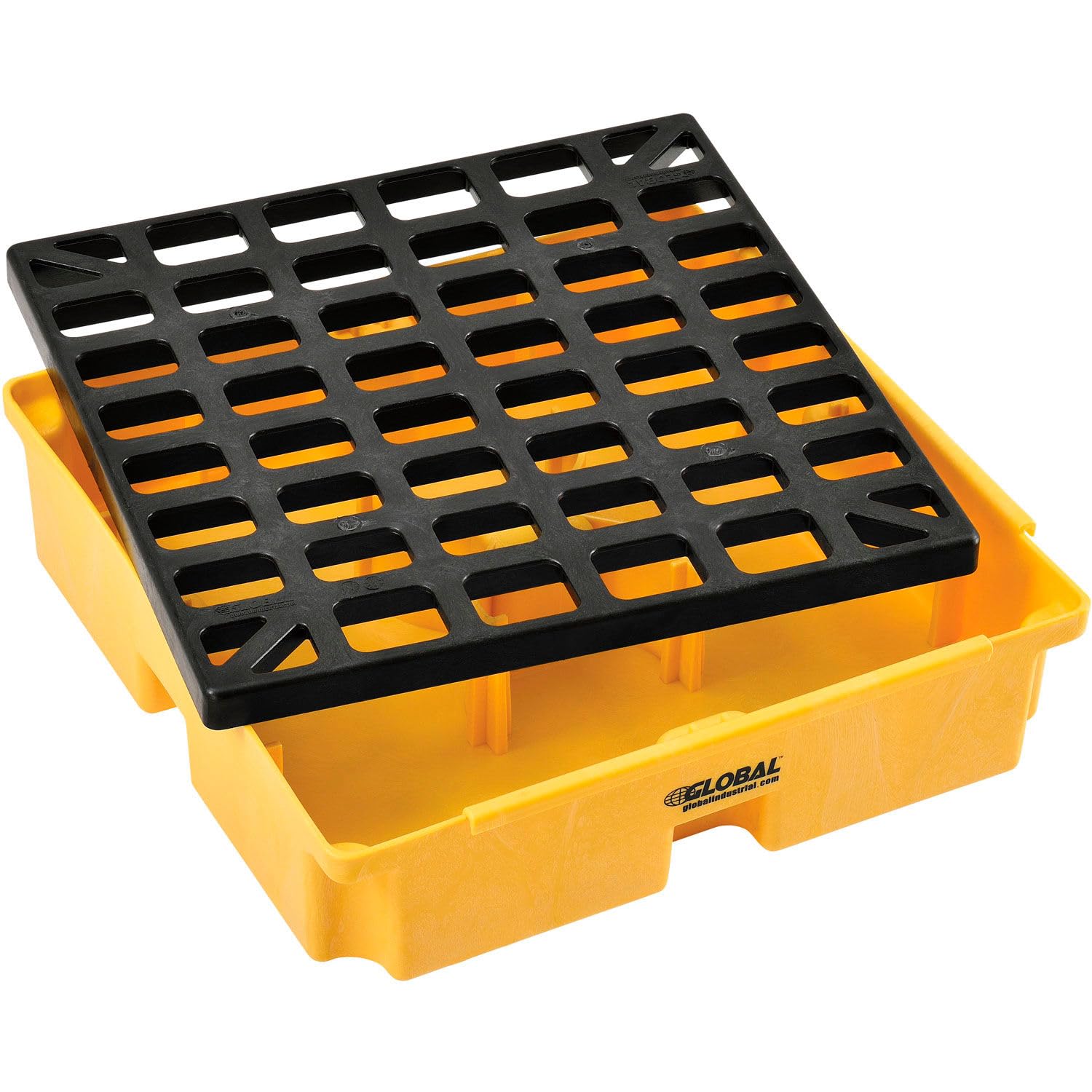 Global Industrial Low Profile Spill Containment Modular Platform, 1 Drum Capacity, 15 Gallon Liquid Capacity, 2000 Lbs Weight Capacity, 26"W x 26"D x 6-1/2"H, Yellow