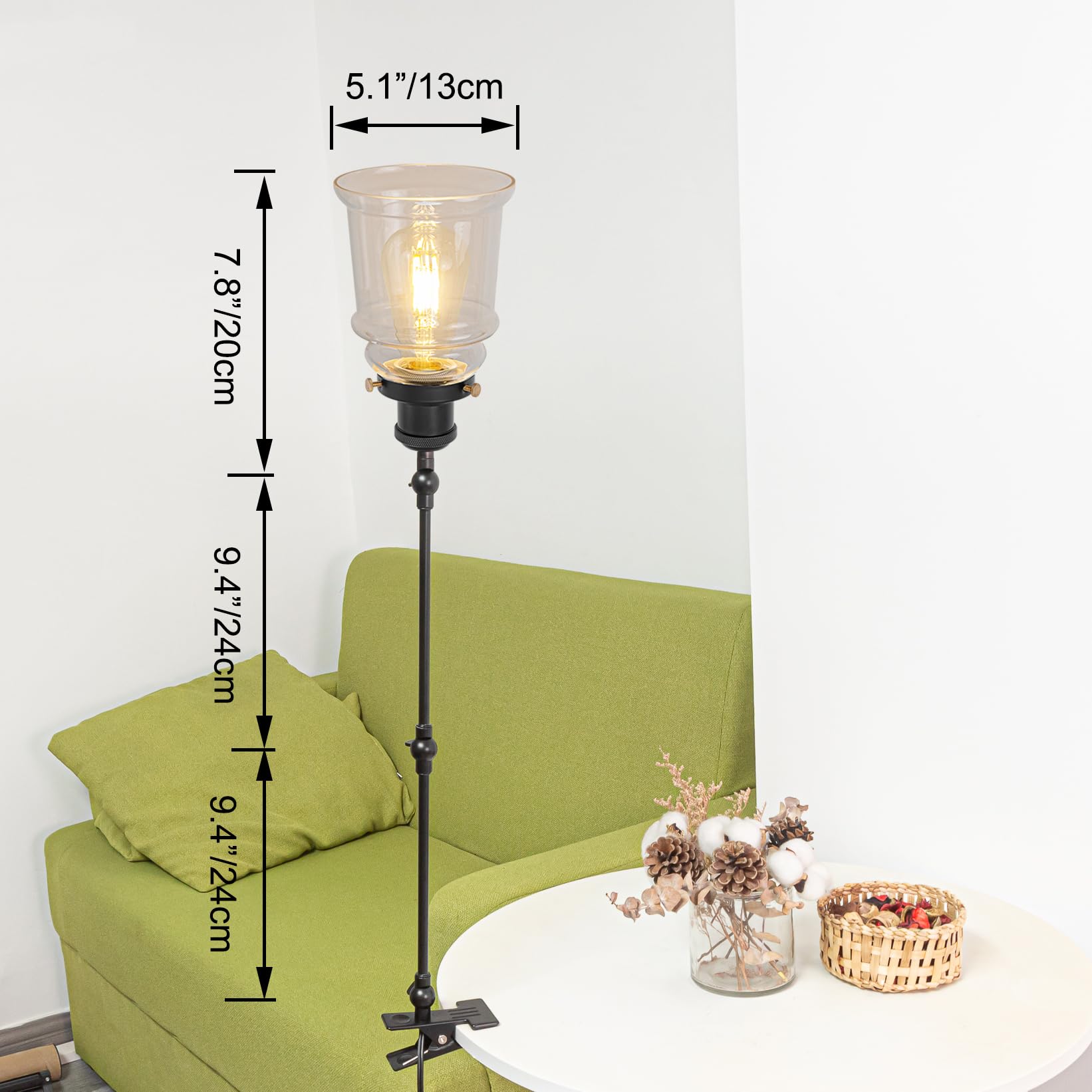 Industrial Klemmleuchte mit Fernsteuerung, Einstellbar Clip auf Schreibtisch Leselampe,Dimmbar Clamp Nachttischlampe mit Flexarm für Schreibtisch Nachttisch Regal- TD/0213B