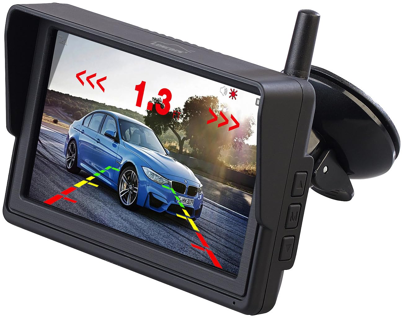 Lescars cámara Trasera HD inalámbrica para portamatrículas con Monitor IPS de 5 Pulgadas y sensores de Aparcamiento ZX8442