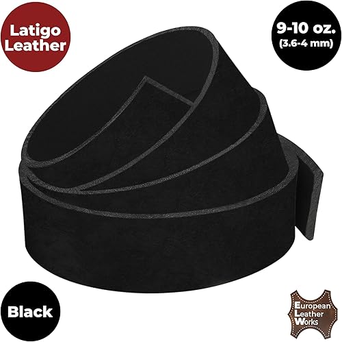 Miniatura 4 de ELW 9-10 oz (0.142-0.157 in) Latigo Cinturón de cuero Grado Correas y tiras  Tamaño 1.5"x84" (3.8x213cm)  Negro  Cuero de vaca de grano completo,