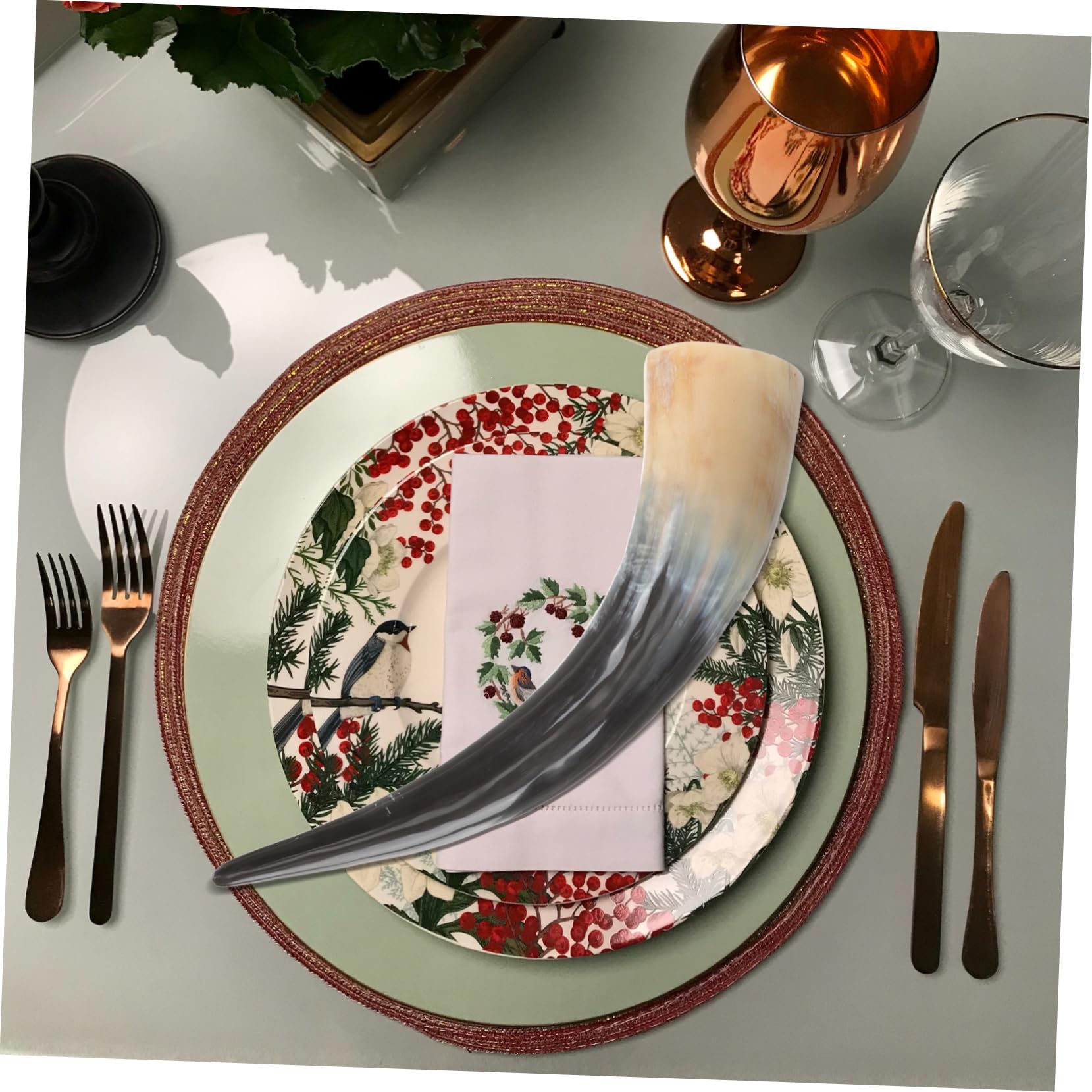 GALPADA Coppa in Corno per Vino Grande Capacità, Decorazione Artigianale Semplice e Facile da Pulire, per Amici e Famiglia Durante la Degustazione di Birra