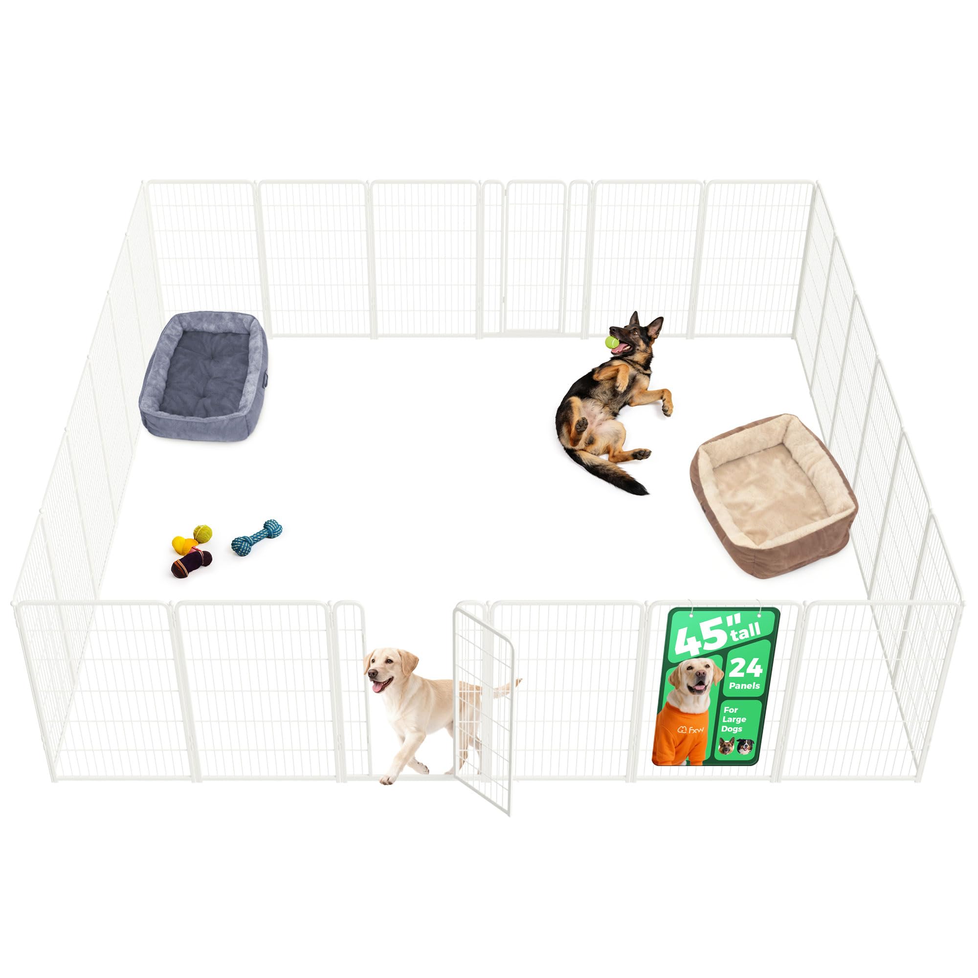 FXW Homeplus Unleashed Indoor Dog Playpen - Stress-Free and Safe Play, Heavy Duty 45 Inch 24 Panels Dog Pen for Medium and Large Dogs, White│Patented