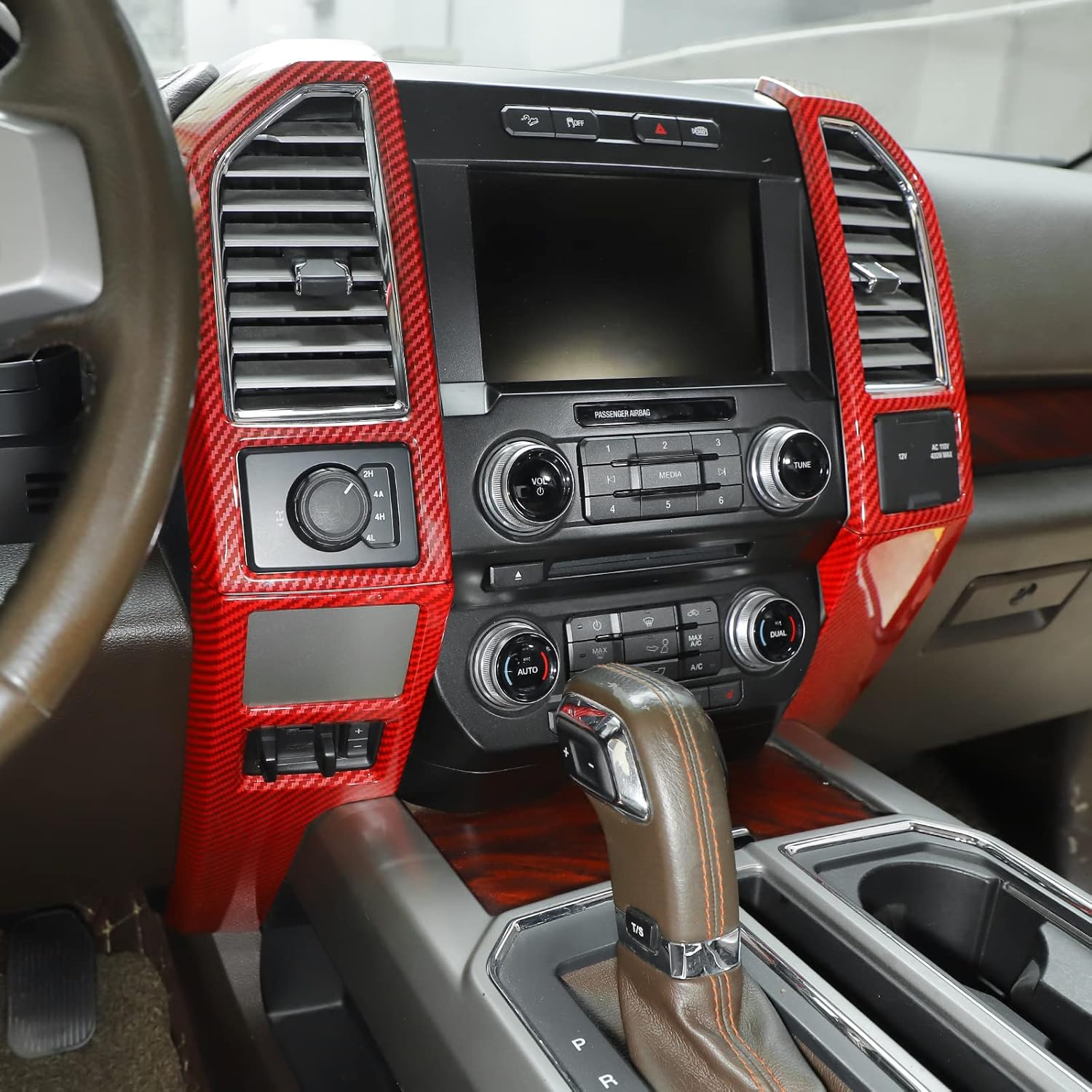 JeCar Red Carbon Fiber Interior Dash Trim Cover Overlay for 2015-2020 Ford F150