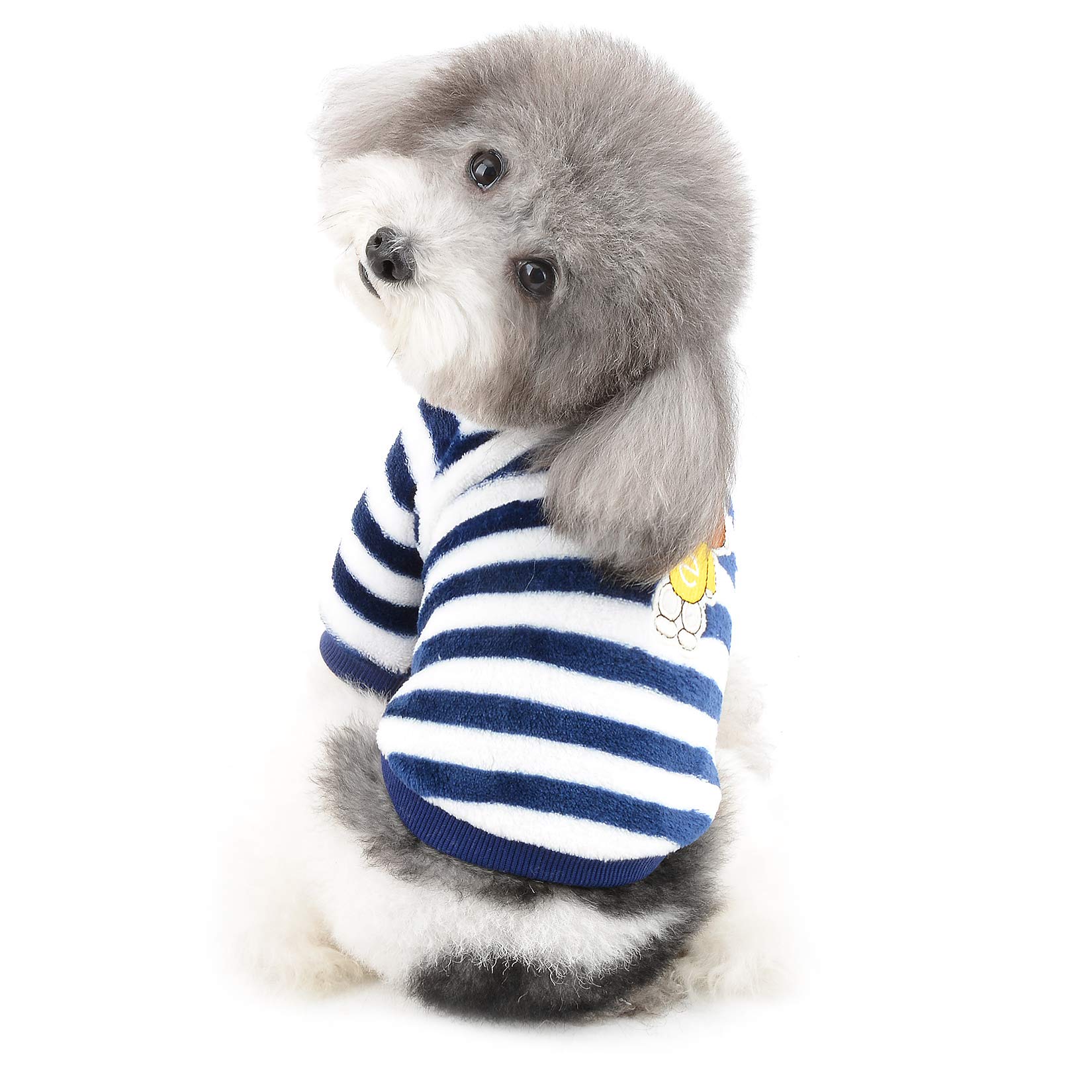Ranphy Small Dog Striped Sweaters for Pets Winter Clothes Puppy Cat Warm Fleece Outfit Doggie Soft Jumper Coat Chihuahua Pullover Clothing Christmas Holiday Costume Apparel Blue L