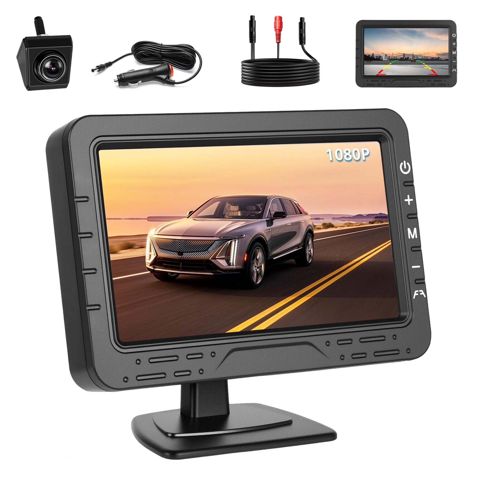 Inefala Cámara de Marcha Atrás y Kit de Monitorización con Pantalla 4,3'' Cámara de Visión Trasera IP68 Resistente al Agua visión Nocturna Sistema de Asistencia de Estacionamiento para Coche 12-24V