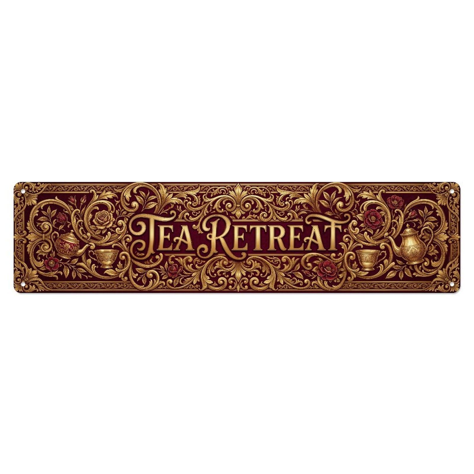 Tea Retreat Cafe Room Metal Tin Skinny Sign Plaque Wall Decor for Cafe, Club Bar, Office, Home Garden Metal Poster 4x16Inch