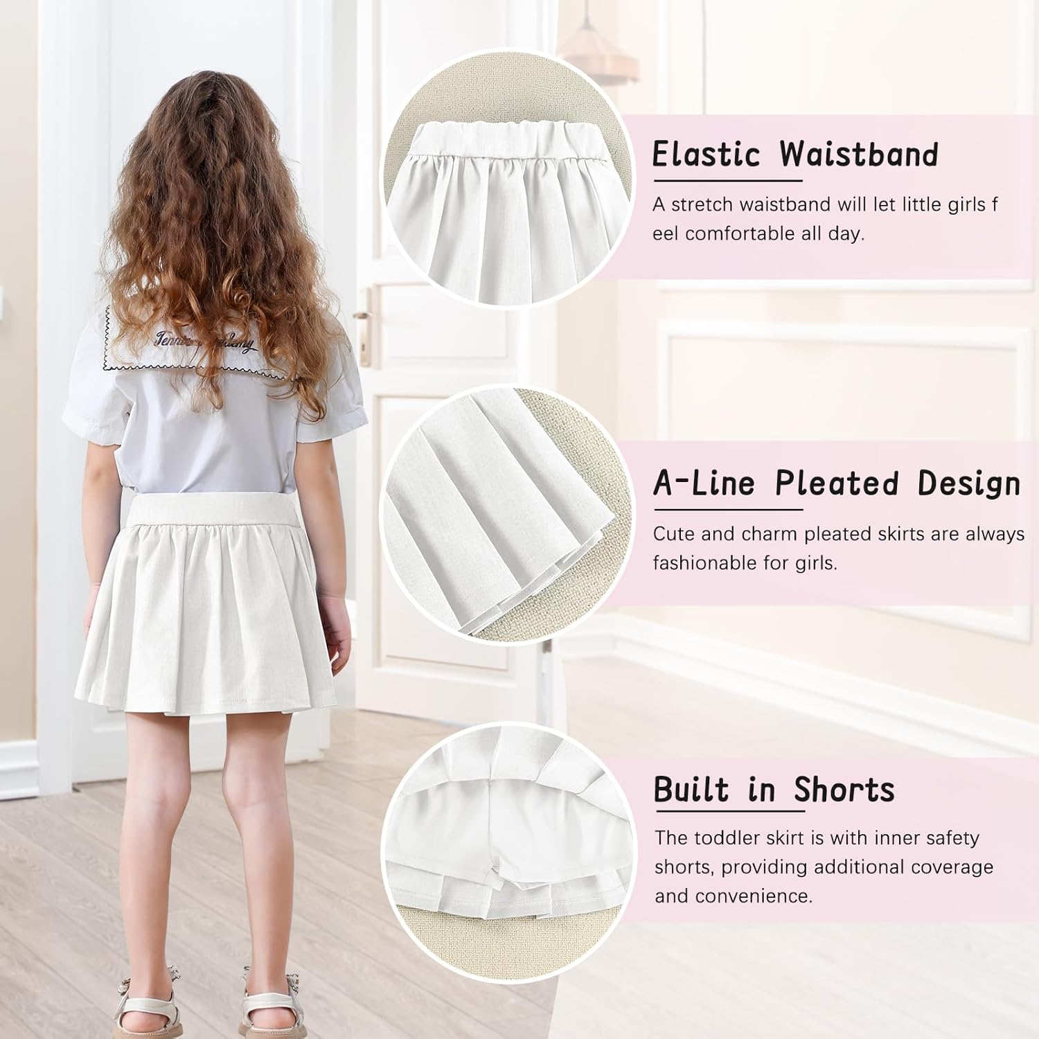 Neutocd Toddler Girls Skirts Skorts Pleated School Uniform Skirts with Elastic Waistband Built in Shorts - Image 5