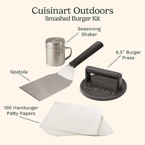 Miniatura 2 de Cuisinart Kit para Hamburguesas Smash, Prensa de Hierro Fundido, Espátula, Agitador para Condimentos y Papeles para Hamburguesas para Cocciones