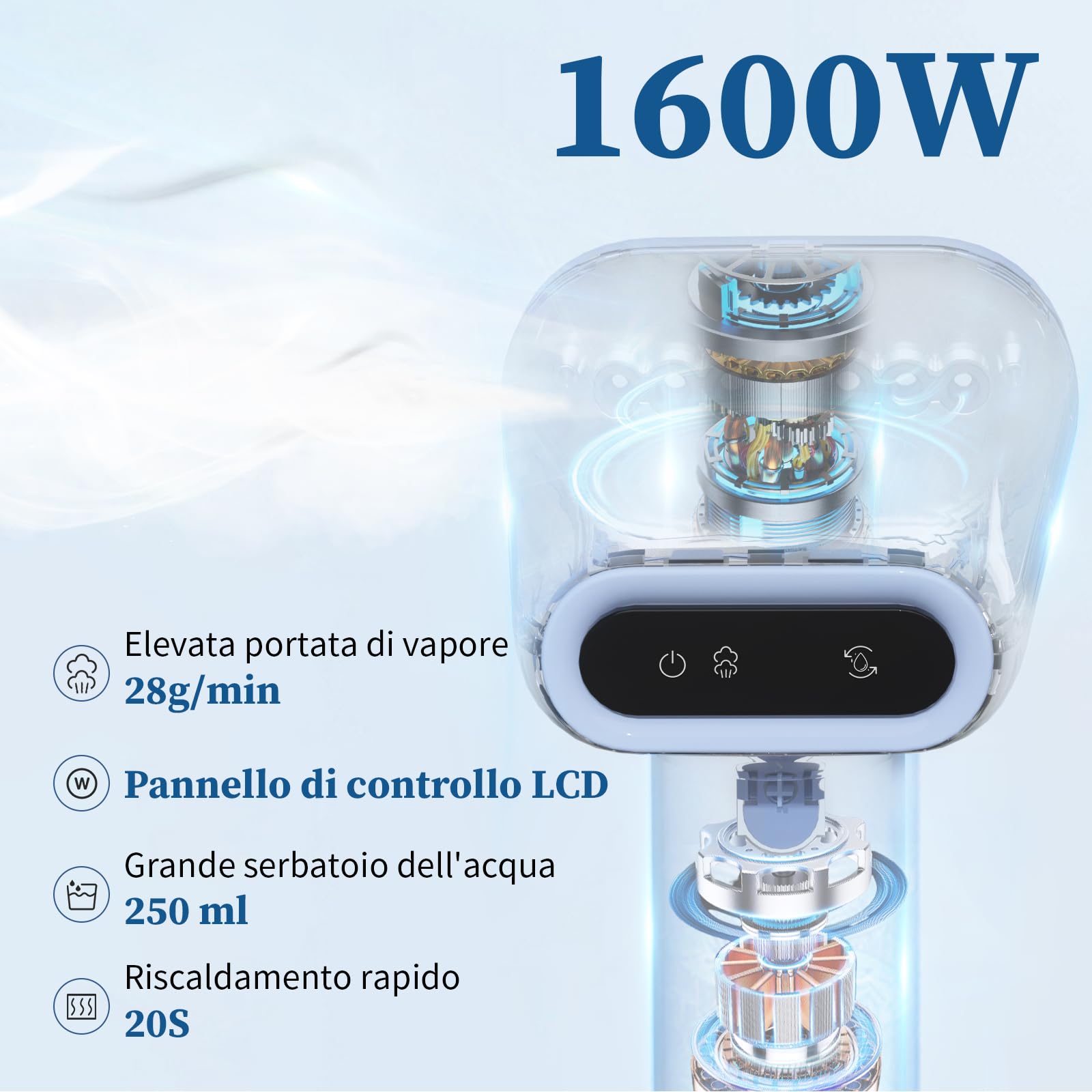 Stiratrice a vapore portatile 1600W 250ml riscaldamento 25s spegnimento automatico autopulizia