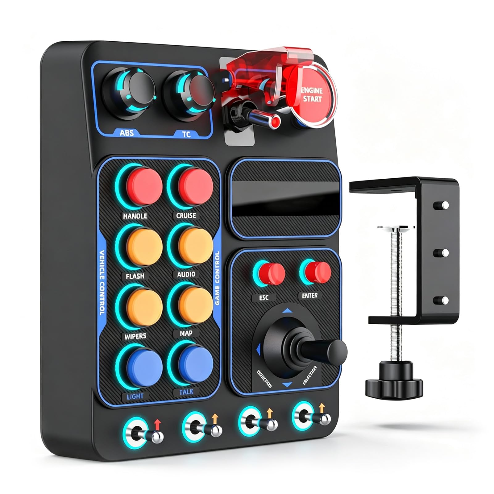 Yanmis Pudełko z Przyciskami Sim Racing dla Zwycięzców PC, CB1 USB PC Symulator Race Centralna Skrzynka Sterownicza z 19 Przyciskami 9 Typów 30 Programowalnych Opcji Podświetlenie RGB