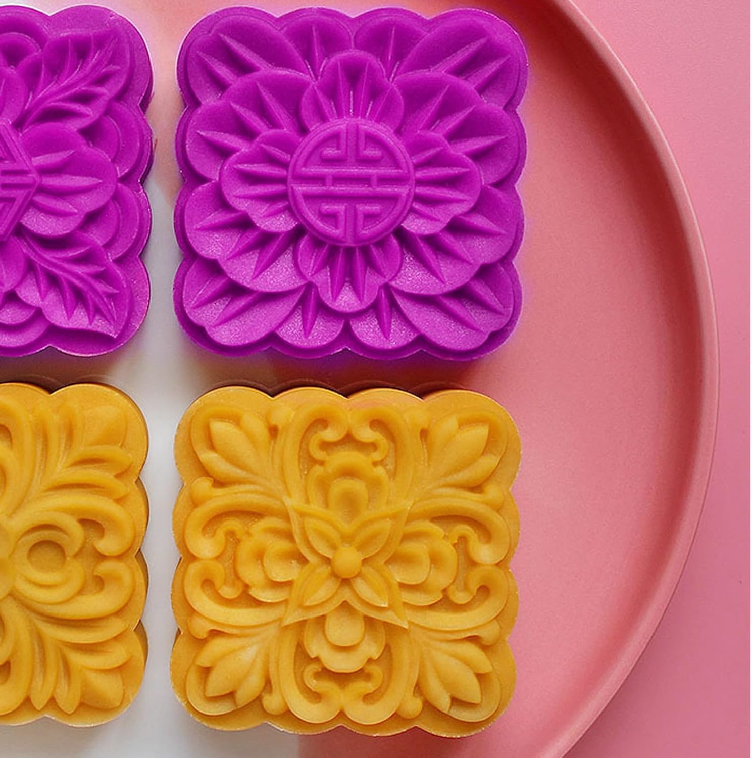 Square Flower Pattern Desserts Molds MidAutumn Festival Maker Cookie Stamp Hand Pressure Baking Tool Cookie Molds And Cutter Press For Baking Wedding