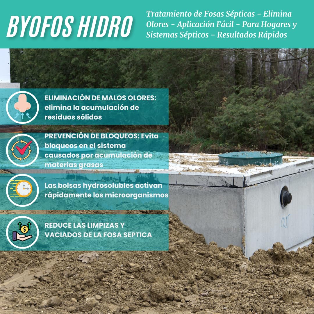 Bolsas hidrosolubles Tratamiento de Fosas Sépticas y Canalizaciones - Elimina olores y residuos - Bacterias para tanque séptico Activador biológico BIOFOS HIDRO 7x100g