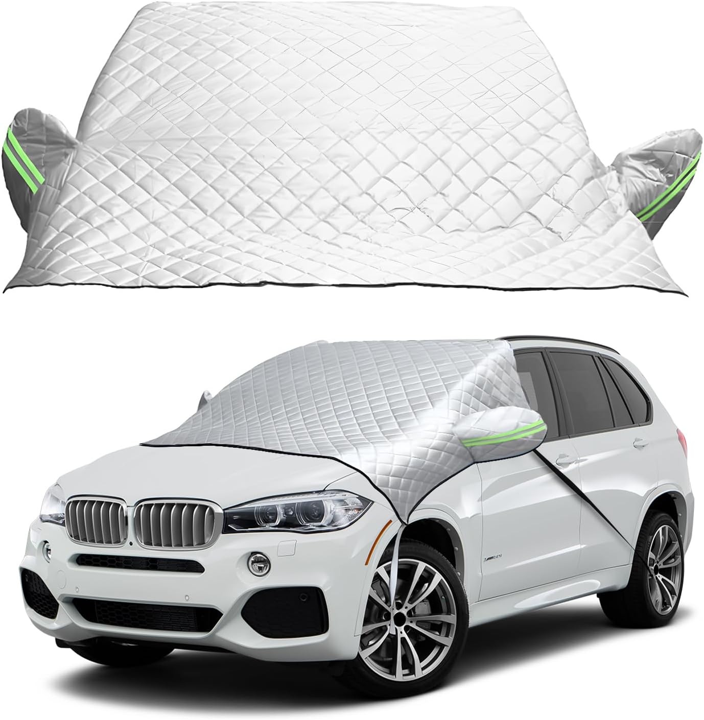 KVAEY Car Windshield Cover for Snow and Ice, Windshield Snow Shade and Sun Shield with Side Mirror Covers, Winter Front Windshield Protector for Ice Snow Frost, Car Accessories