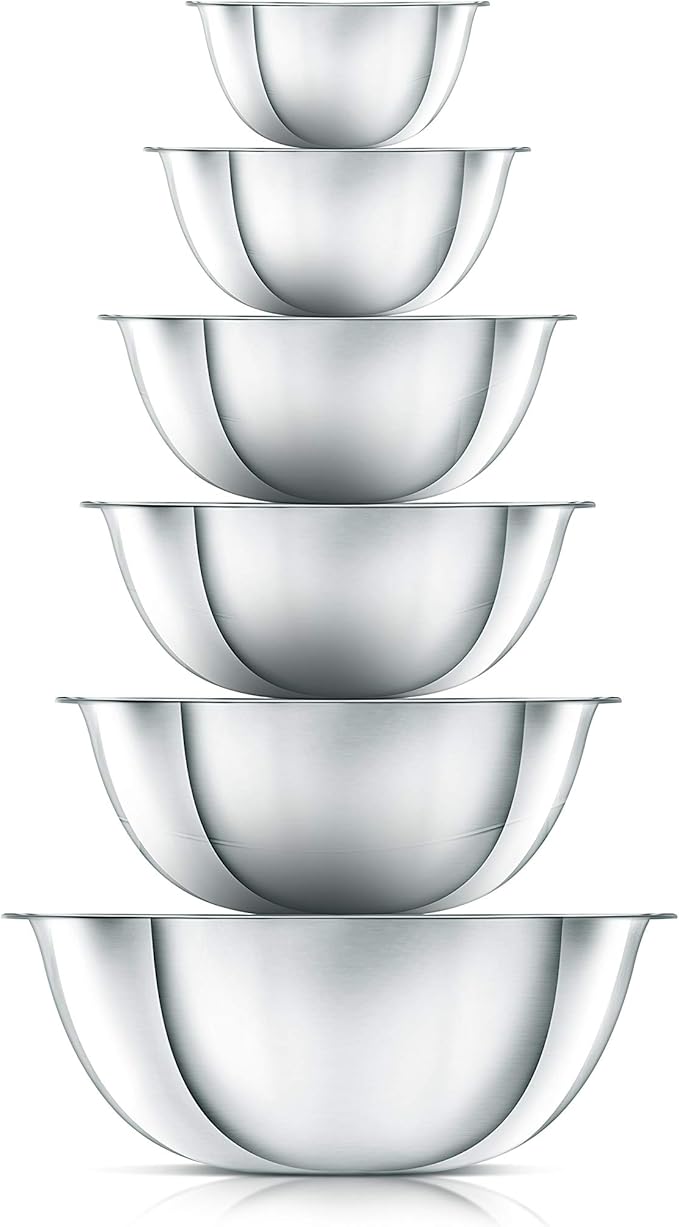 NutriChef Stainless Steel Kitchen Mixing Bowls - 6 Piece Premium Space Saving Nesting Bowls Pour Perfect High-Grade Metal Serving Bowls Set - Food Prep/Serving/Marinating/Mixing