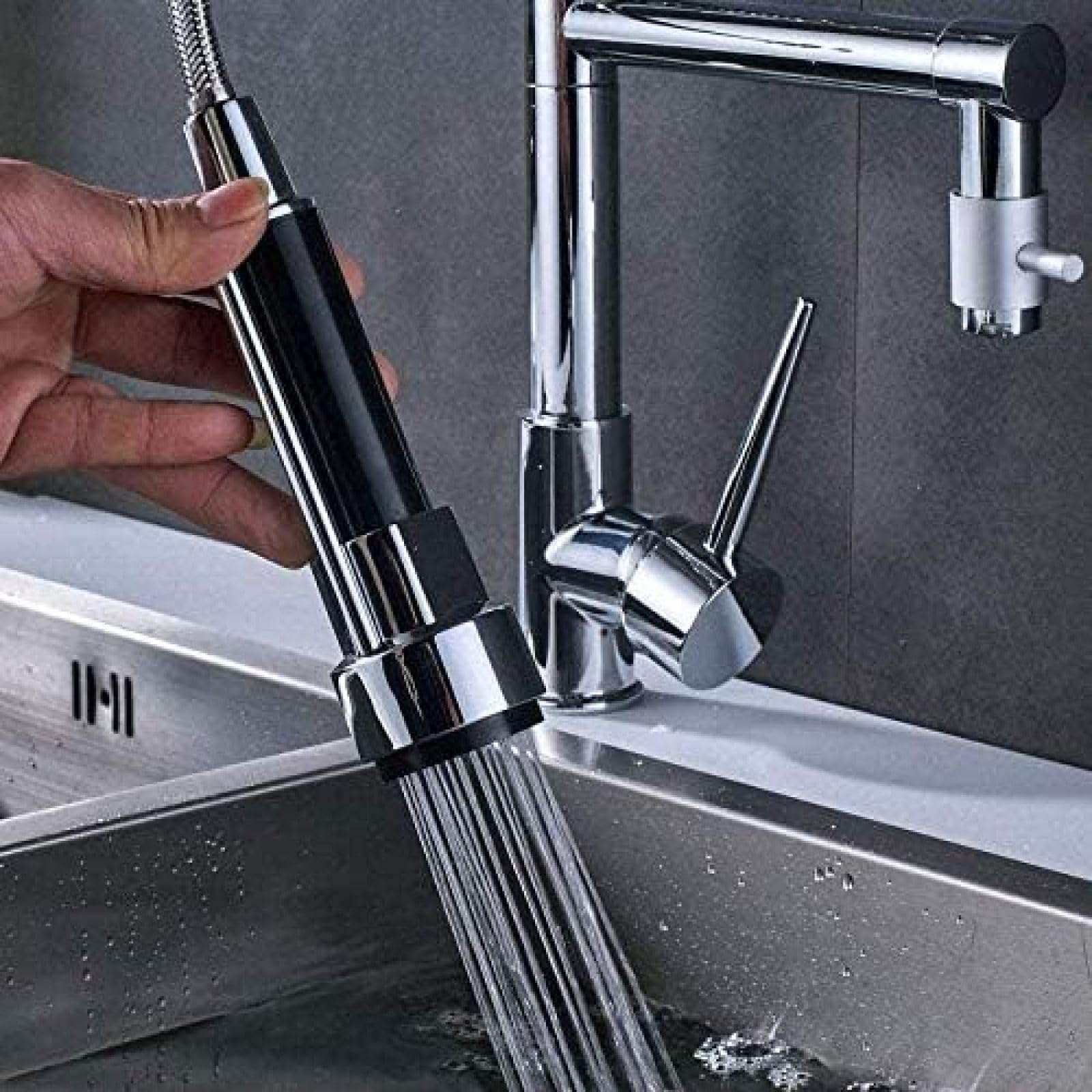 Rubinetto A Molla Rubinetto Da Cucina A Scomparsa Rubinetto Montato Su Doppio Irrigatore Lavello Da Cucina Rubinetto Per Gru Finitura Cromata Spruzzatore A Mano Soffione Doccia