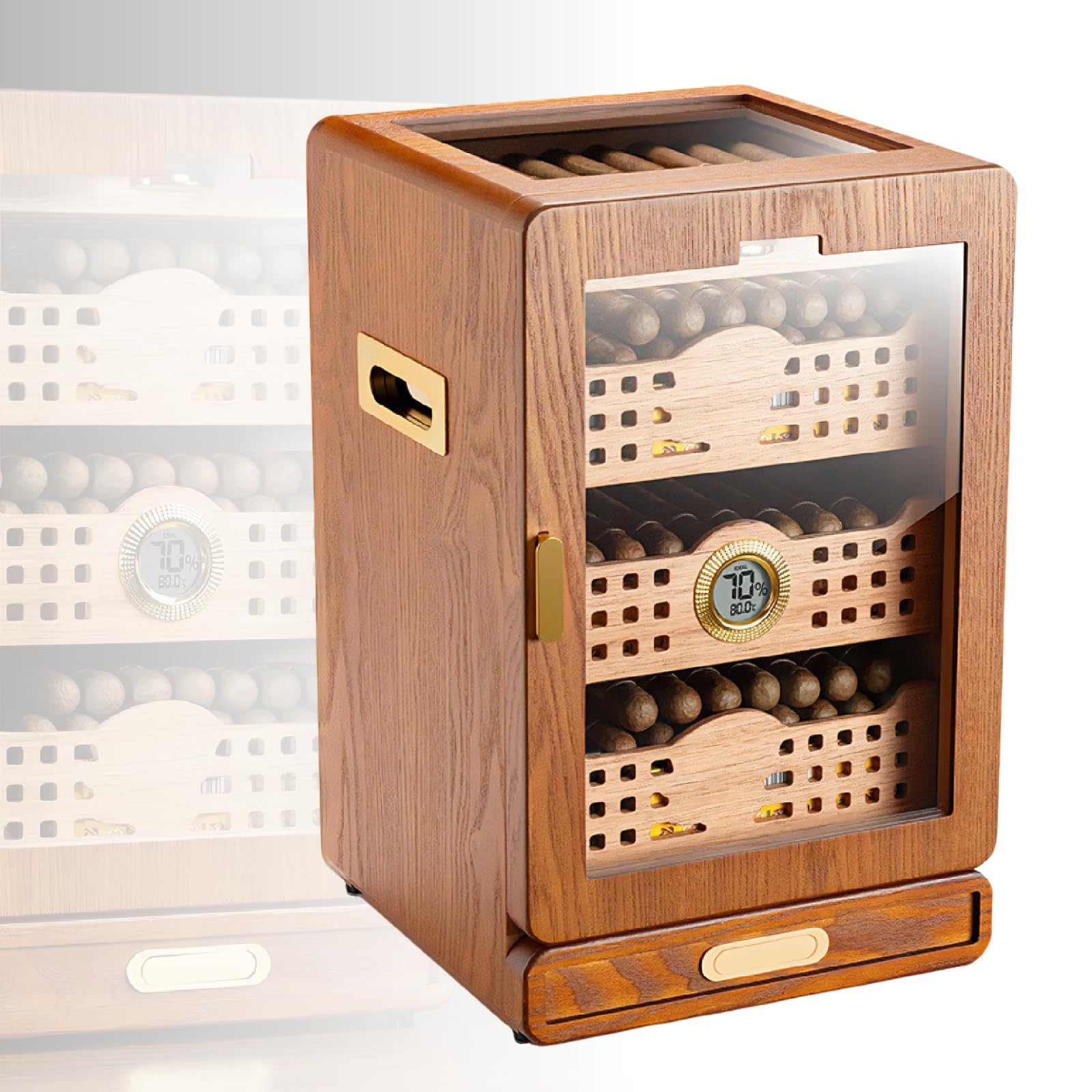 Humidor na cygara, mieszczący około 150 cygar, wyposażony w okienko o dużej przejrzystości i precyzyjny elektroniczny higrometr, odpowiedni dla ojców, mężów, dżentelmenów i miłośników cygar.