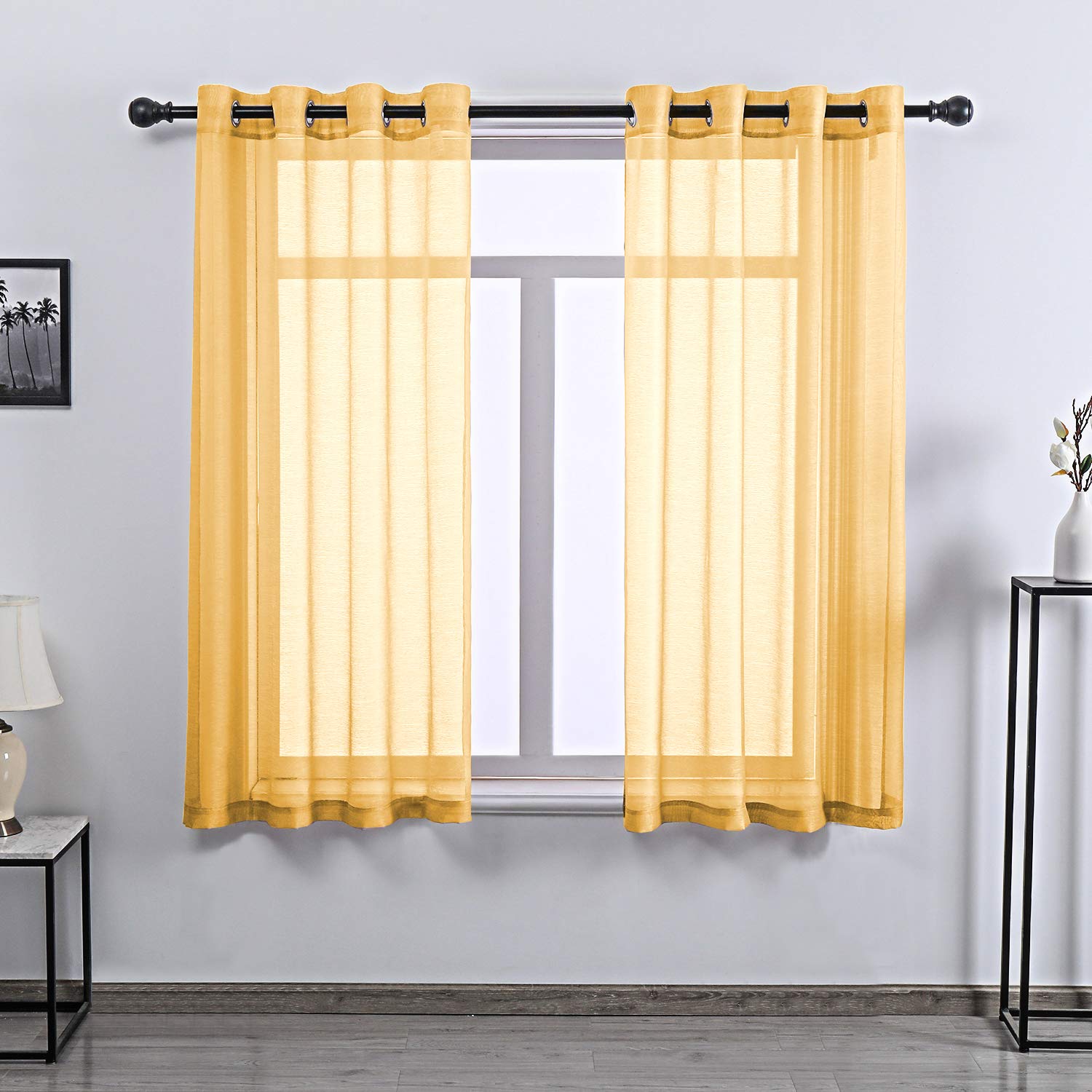 DONREN Semi Sheer Window Curtains 52" W x 63" L Glod Yellow