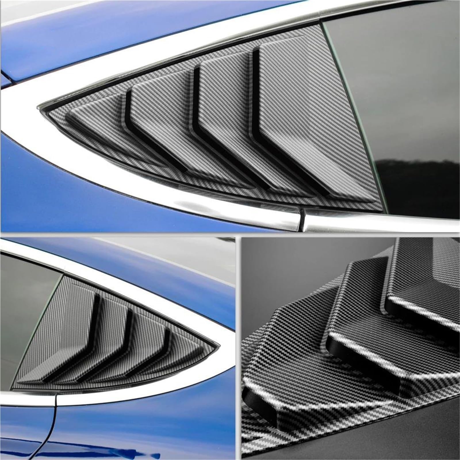 Coche Alerón Ventana Trasera Divisor Para Tesla Para Model 3 Para Highland 2024 ABS Cubierta Persiana Ventana Trasera Coche Embellecedor Ventilación Lateral Triángulo(Matte Black)