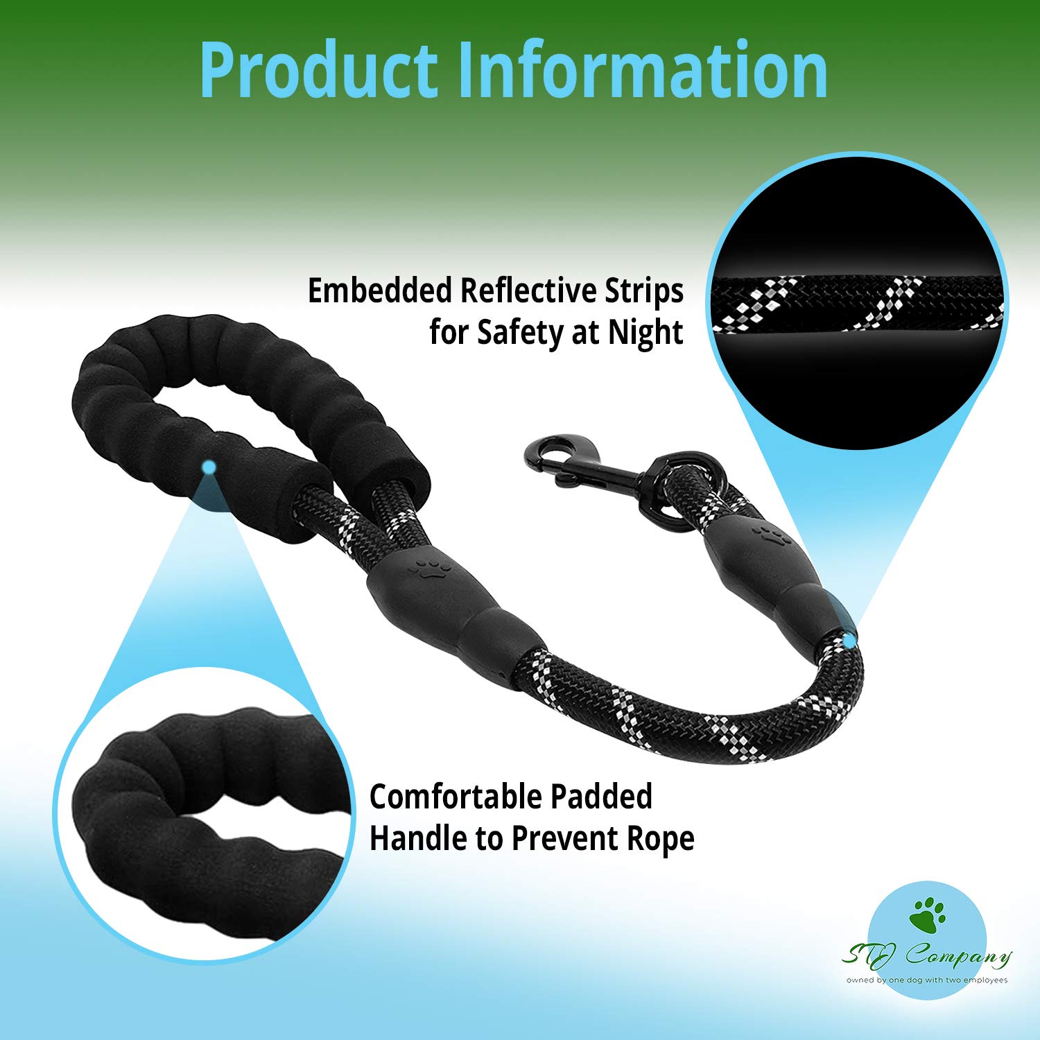STJ Company - Guinzaglio corto per addestramento stradale per cani, insegnagli a camminare senza tirare, corda da arrampicata su roccia da 46 cm con bullone girevole in metallo l, porta il tuo
