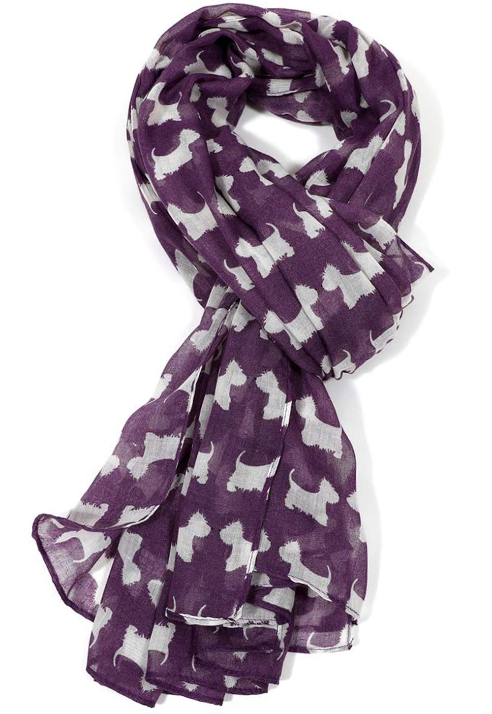 Glamlondon Women's Purple Scottie Dog Scarf Westie Dogs Breed West Highland Scottish Terrier Wrap Shawl Sarong (Purple)