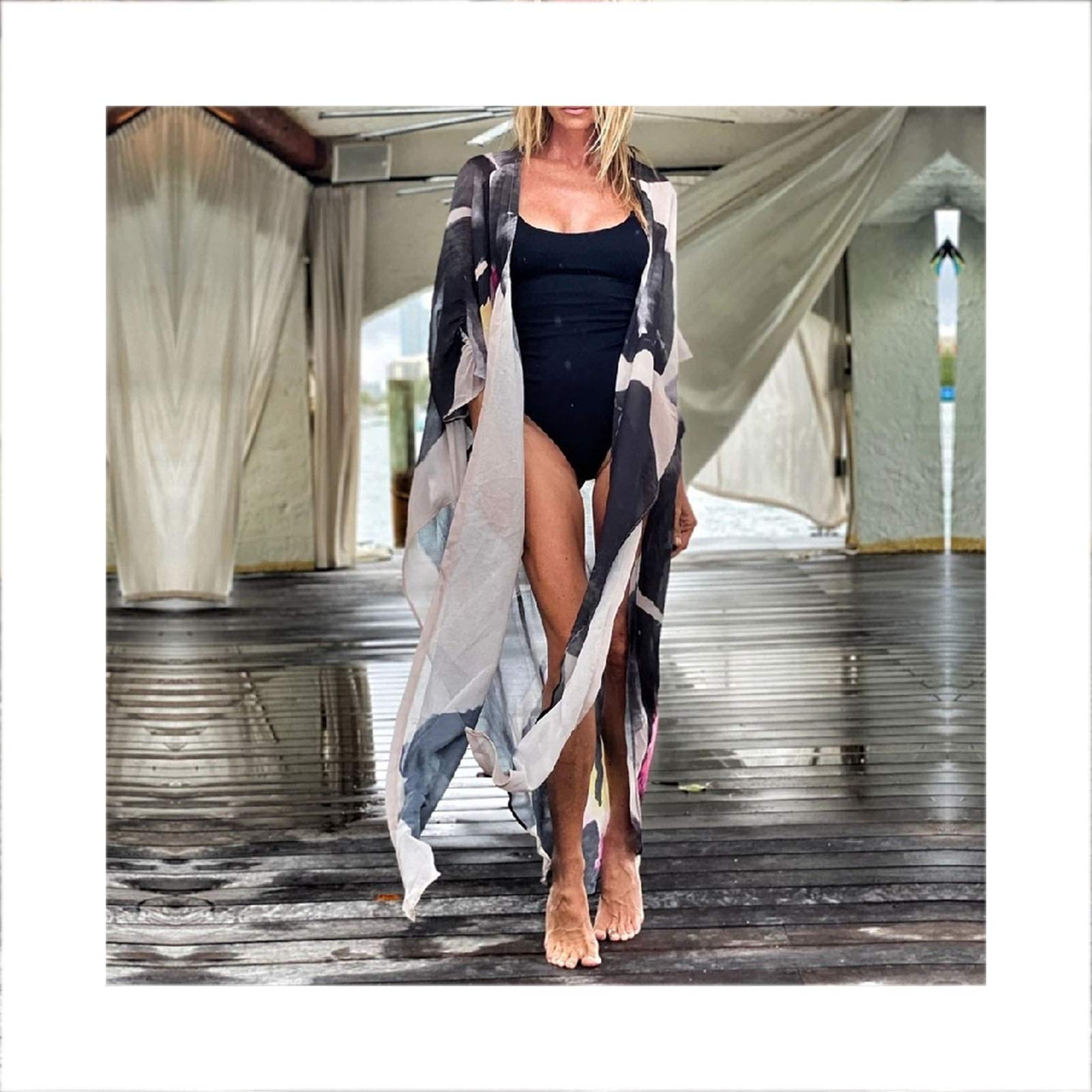 Boho Sexy Chiffon a Strisce Costume da Bagno in Chiffon da Bagno Abbigliamento da Spiaggia Abito Kimono per Donna Estate Costume da Bagno (Color : 5, Size : S)