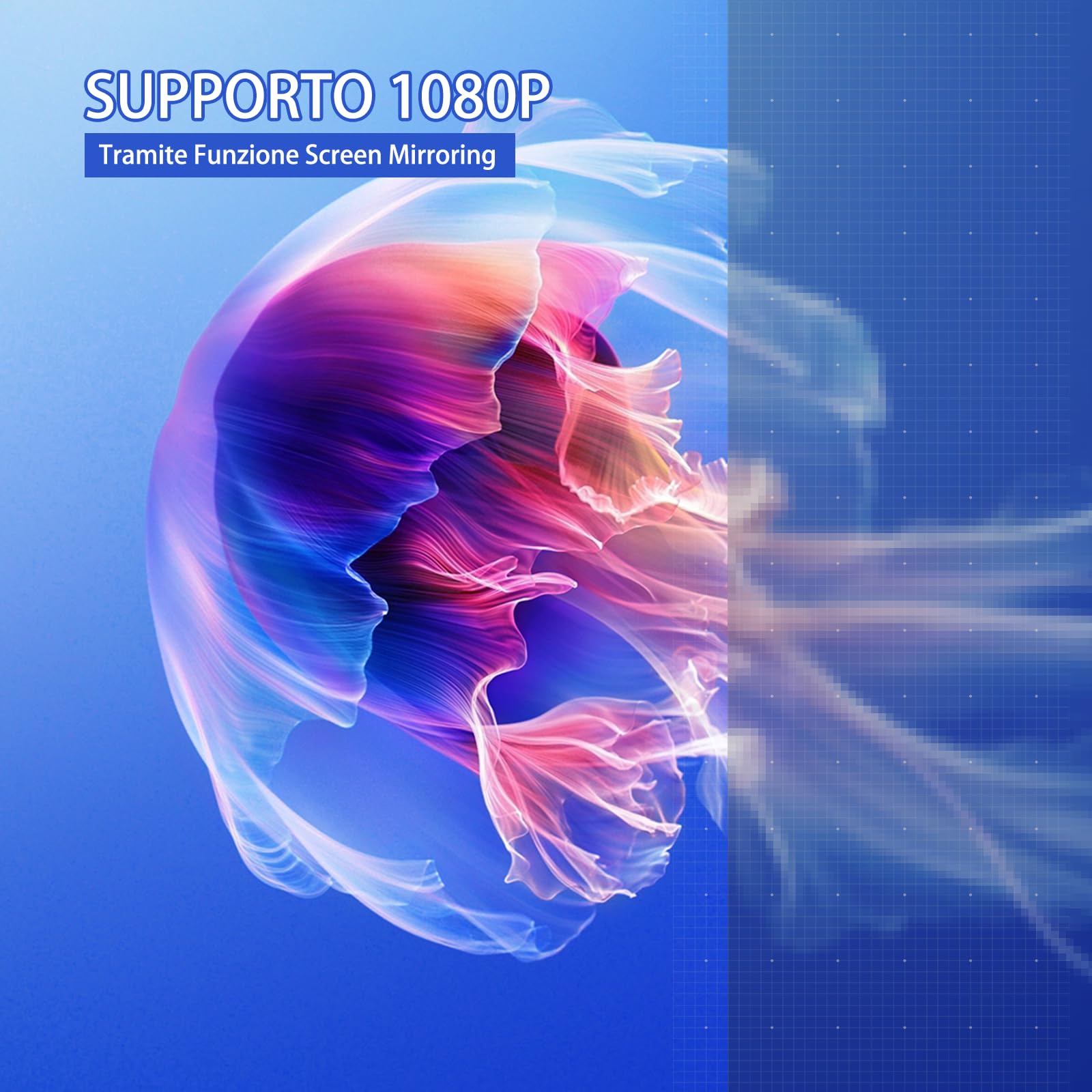 Vamvo Proiettore portatile, Videoproiettore WiFi 1080P 200” Movie Projector, Proiettore all'aperto con design elegante e snello, compatibile con telefono/tablet/laptop/TV Stick