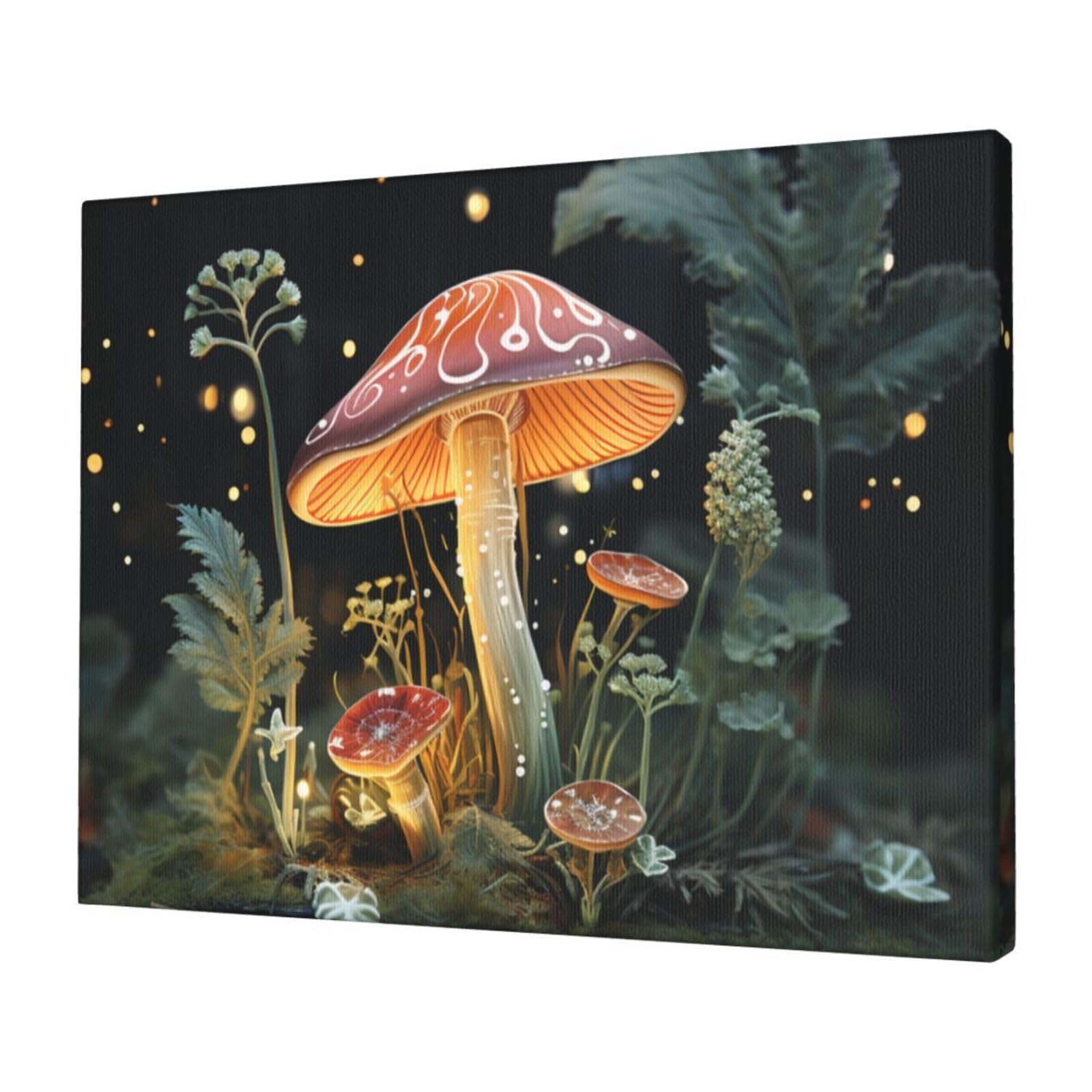 KLOPH Butterfly Mushroom Canvas Wall Art for Living Room 12"x16" Modern Artwork Painting for Bathroom Hanging Canvas Prints Aesthetic Wallart for Bedroom Kitchen Office Wall Decor