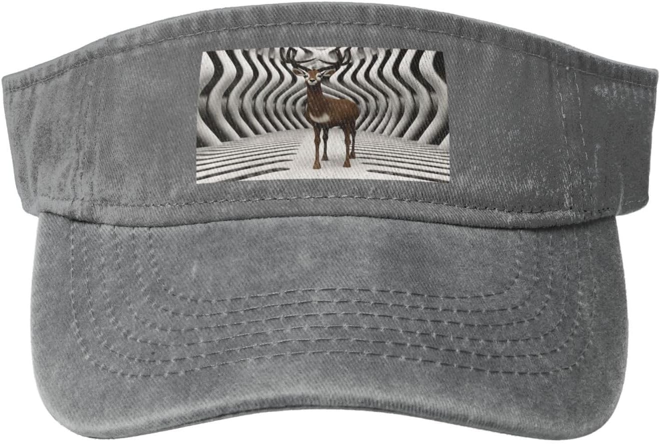 Sun Hats for Men Women Summer Sport Empty top Baseball Cotton with for Beach, Summer, Psychedelic Deer Black