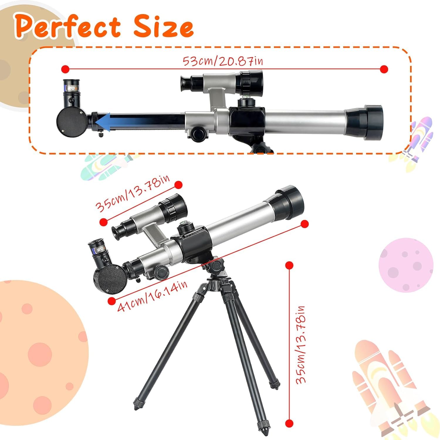 Telescopio para niños de 8 a 12 años – Brújula de deseos telescópica de astronomía para principiantes, aumento de 20 x 30 x 40 x, portátil para viajes, regalo y juguete para niñas y niños de Navidad 4