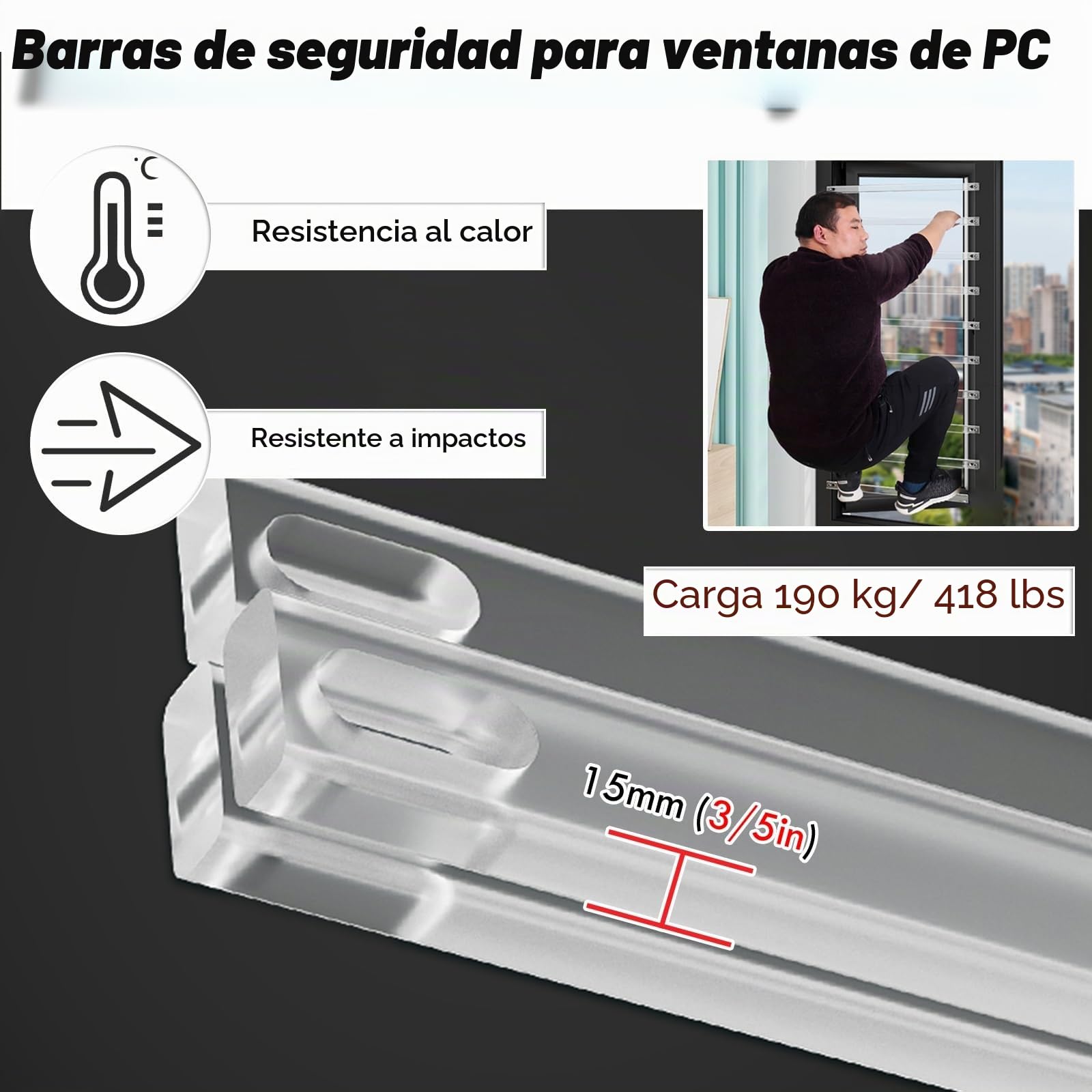 AMUFJJ rejas Ventanas/reja Ventana Red De Seguridad para Ventanas Sin Taladros, Barras De Seguridad Transparentes para Apartamentos, Hoteles Y Hospitales, Protección Infantil.(5 Pack,16in/40.6cm)