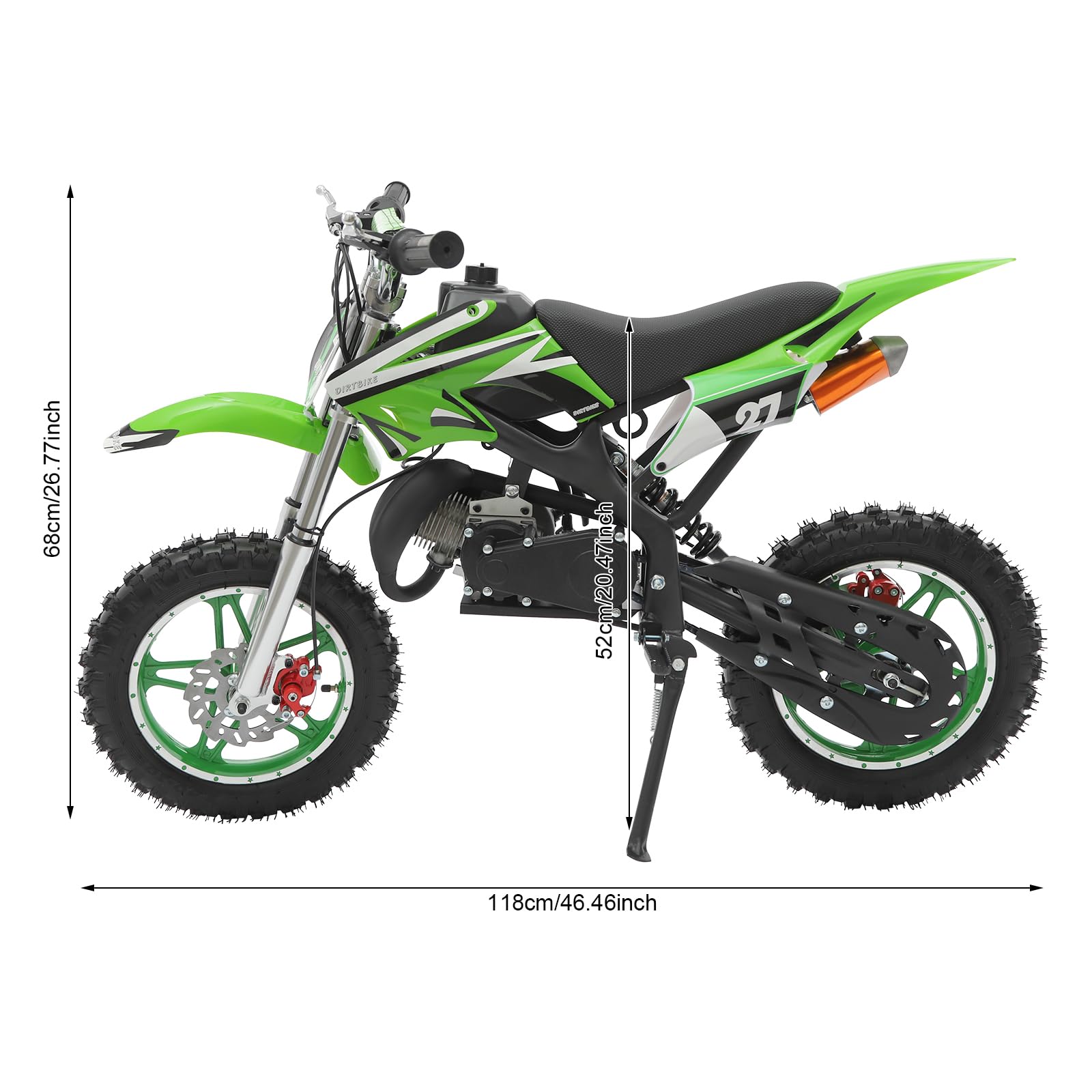 Bicicleta de cross para niños, 2 tiempos, 49 ccm, motor de 10 pulgadas, moto de bolsillo, Dirt Bike, motocross, pocketbike (verde)