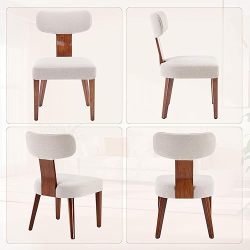 Miniatura 7 de Sillas de comedor, modernas sillas de cocina tapizadas de mediados de siglo con respaldo curvado y asiento de tela de lino, sillas decorativas de