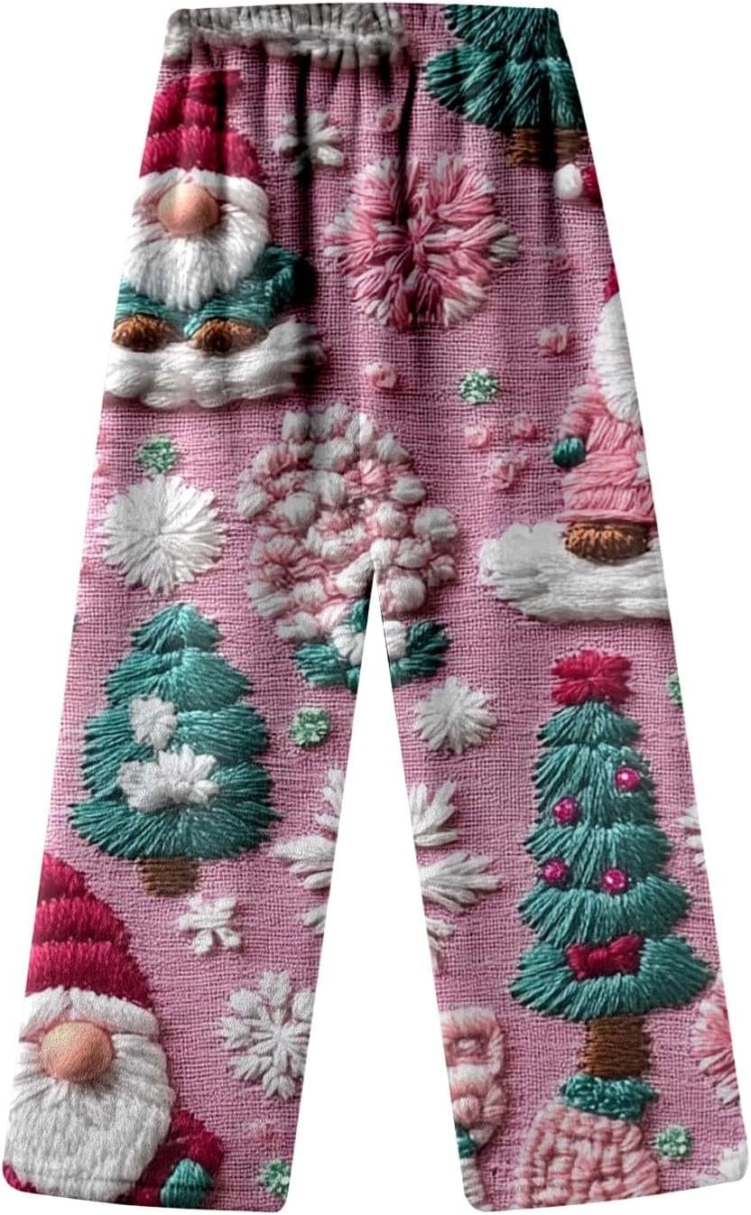 Men and Women Flannel Sleep Pants Cartoon Print Double Fleece Bottoms Belle Meet Warm Pants