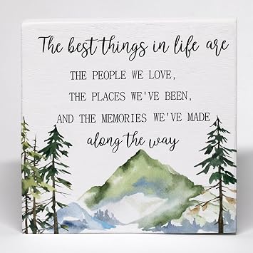 Inspirational Bible Verse Quotes Wood Box Sign, Farmhouse Family Signs Bathroom Shelf Decor, Watercolor Mountain Family Housewarming Wooden Box Block Sign Guest Bedroom Shelf Decor