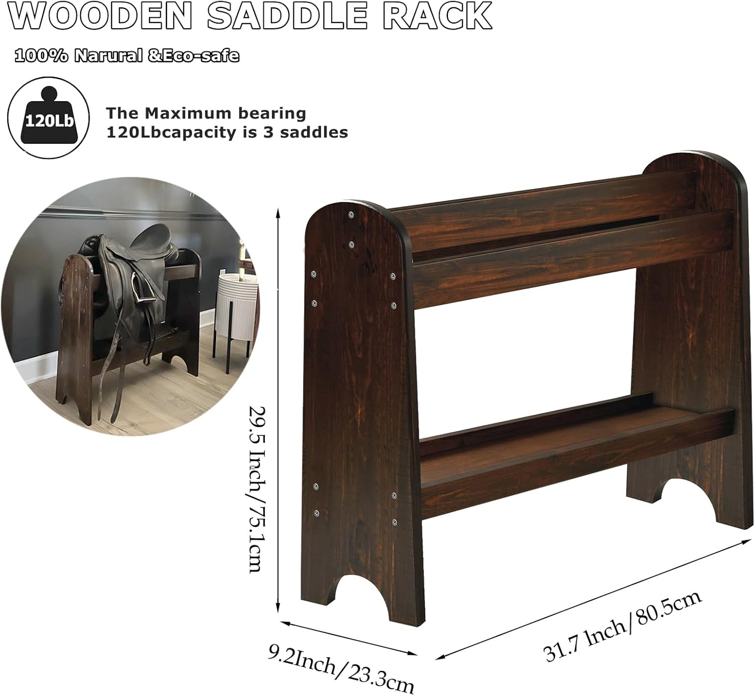 2 Pack Wood Saddle Rack,Pine Saddle Stand Western & English Saddle Rack for Horse Tack Organizers,Suitable for Displaying Trophy Saddles
