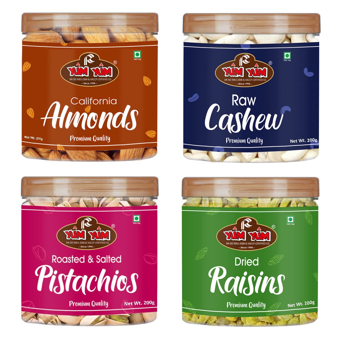 YUM YUM Premium Dry Fruits Combo Pack of 4 (Almonds 200g, Cashew 200g, Pista 200g, Kishmish Rasins 200g) | Total 800g Jar | Healthy Dry Fruits Snacks | Badam, Kaju, Pista & Kismis Combo (B09GVYZVT6) Amazon Price History, Amazon Price Tracker