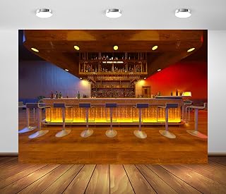 BELECO 5x3ft Fabric Bar Backdrop Night Club Pub Bar Counter Whisky Wine Drinks Alcohol Restaurant Background Bar Theme Party Decoration Photo Booth Studio Props Wallpaper