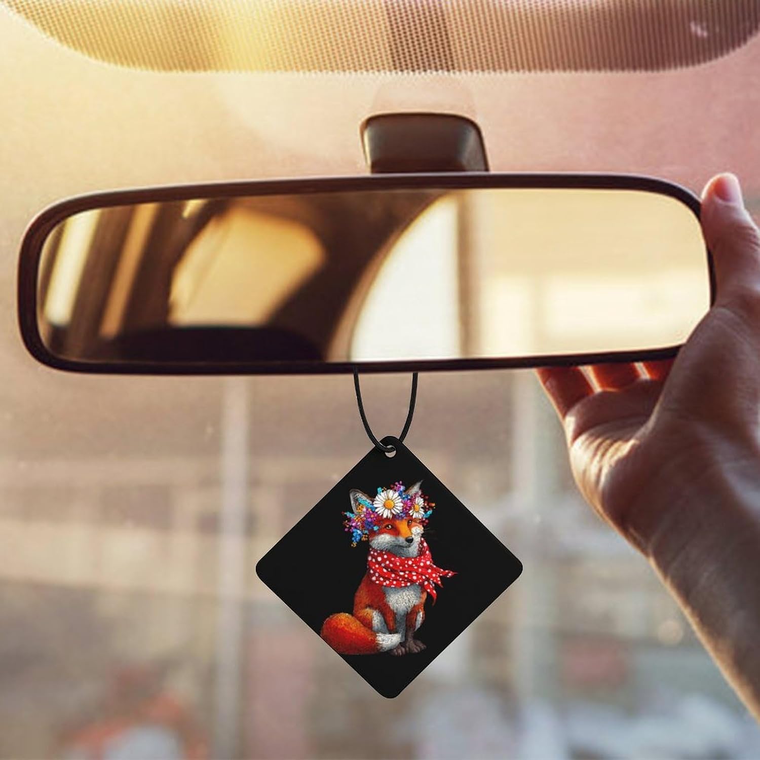 Fox Flowers Car Air Freshener Cute Hanging Aromatherapy Tablets for Car Home Rhombus