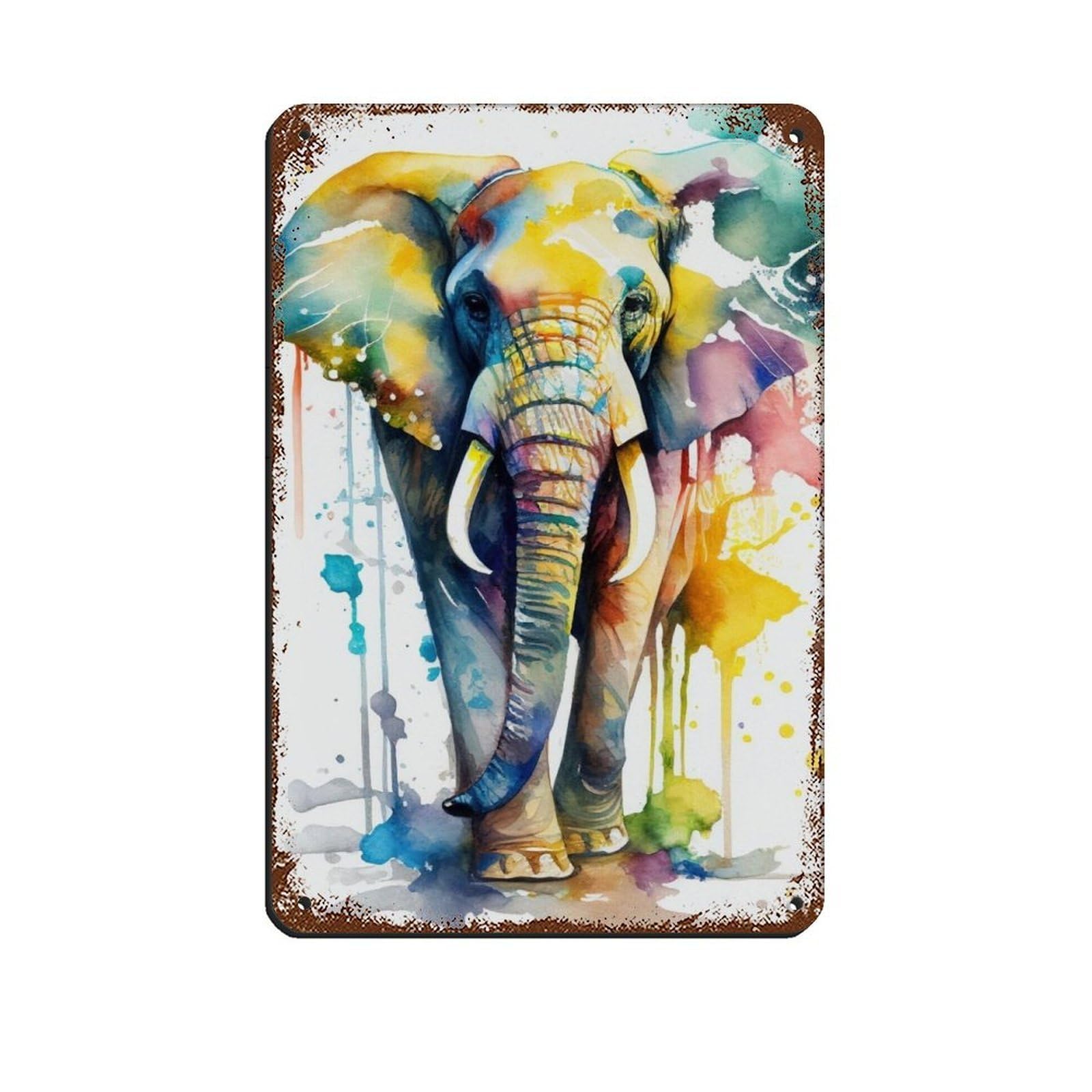 Watercolour Elephant Portrait Poster Retro Poster Metal Tin Sign Chic Art Retro Iron Painting Bar People Cave Cafe Family Garage Poster Wall Decoration 8x12inch(20x30cm)