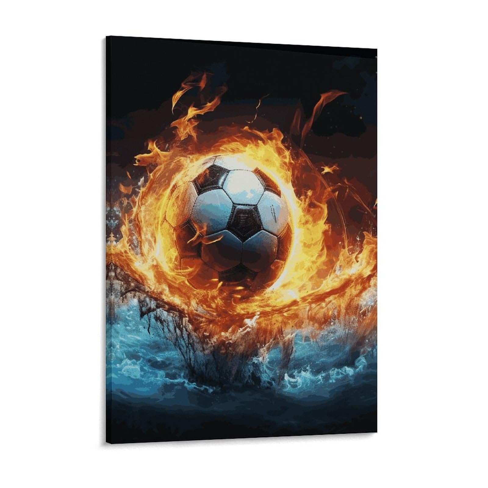 NTVOWPZO Football in Fire And Water Canvas Wall Art for Bedroom 12x16inch Canvas Prints Artwork for Walls Modern Picture Artwork Painting for Living Room Aesthetic Wall Paintings for Bathroom Kitchen