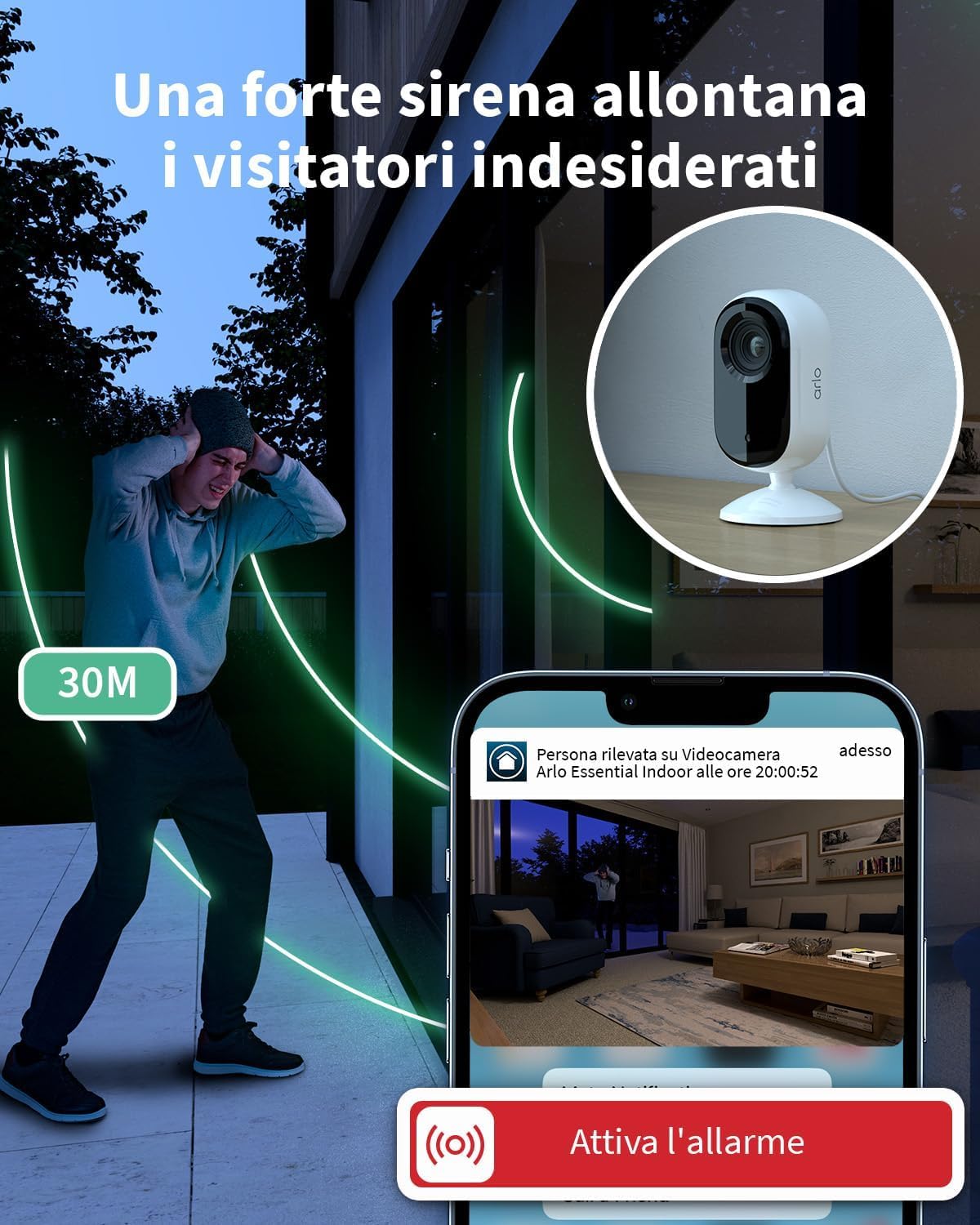 Arlo Essential 2 Indoor 2K, Telecamera WiFi da Interno per animali domestici, Visione Notturna, Audio Bidirezionale, Otturatore Obiettivo, 1 Telecamera Bianca