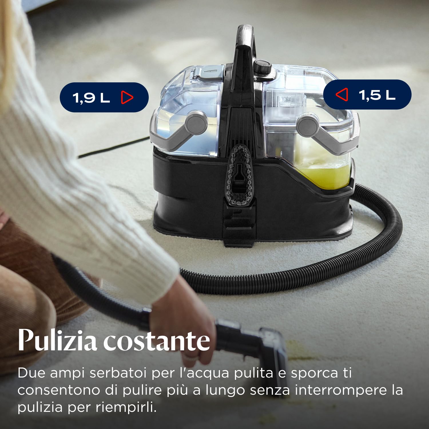 BISSELL SpotClean HydroSteam, Lavatappeti, Pulitore a Vapore con Tecnologia HydroSteam, Lava Tappezzeria per Tappeti, Auto, Divani, Moquette, Materassi e Altro, Potente Motore da 1000W, 3689N