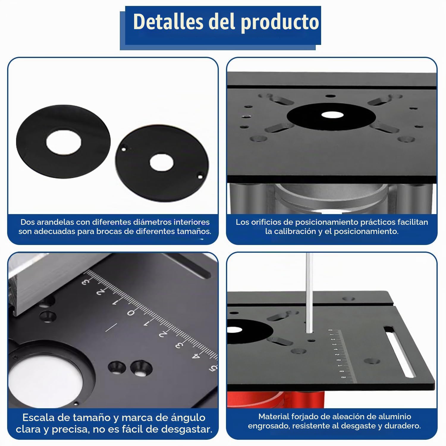 Juego de 3 Placa de Inserción de Mesa de Fresadora de Enrutador de Aluminio, Mesa para Fresadora, Herramienta Auxiliar de Grabado con Inglete, con Medidor de Inglete para Bancos de Carpintería (Negro)