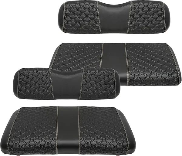 SAMXOMAP Golf Cart Seat Covers Front and Rear Waterproof and Sun Resistant Marine Grade Vinyl Leather Seat Cover Accessories for EZGO TXT 1994-2013, Black(4PCS)