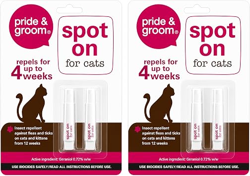 2 x Cat Flea & Tick Spot On Solution for Cats & Kittens   Insect Repellent Drops, Helps Protect Against Fleas & Ticks, Long Lasting Up to 4 Weeks, Easy Apply Spot On Treatment
